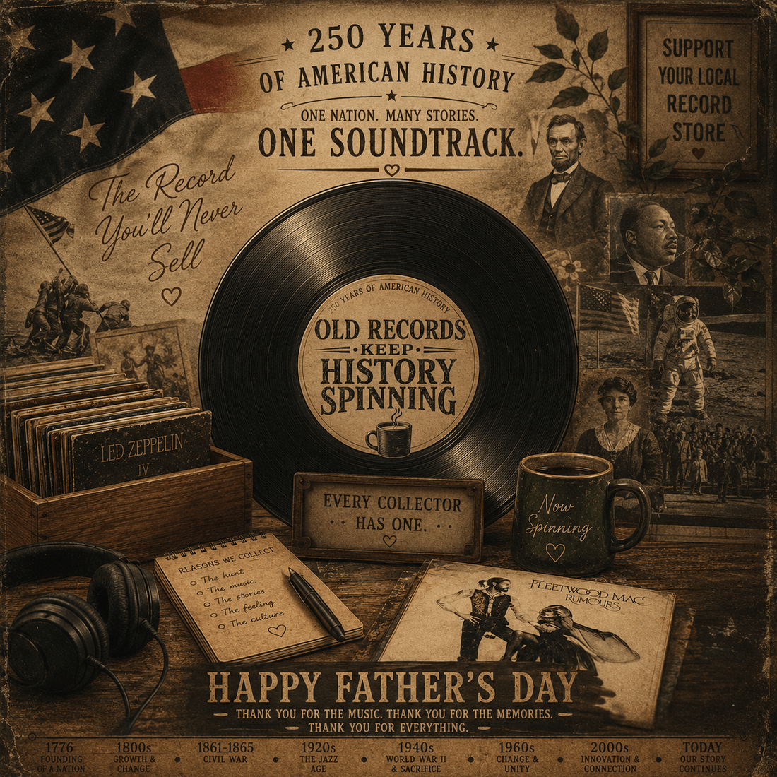 A dad's turntable spinning vinyl — celebrating Father's Day and America's love affair with the record