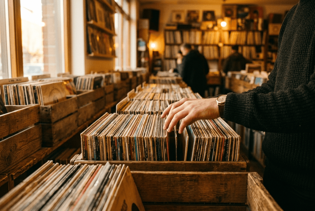 Hands flipping through vinyl records in a vintage record store — albums were an experience | GeloGroove