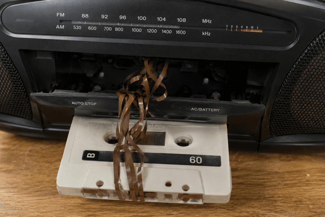 Retro cassette tape with pencil — rewinding tapes the analog way