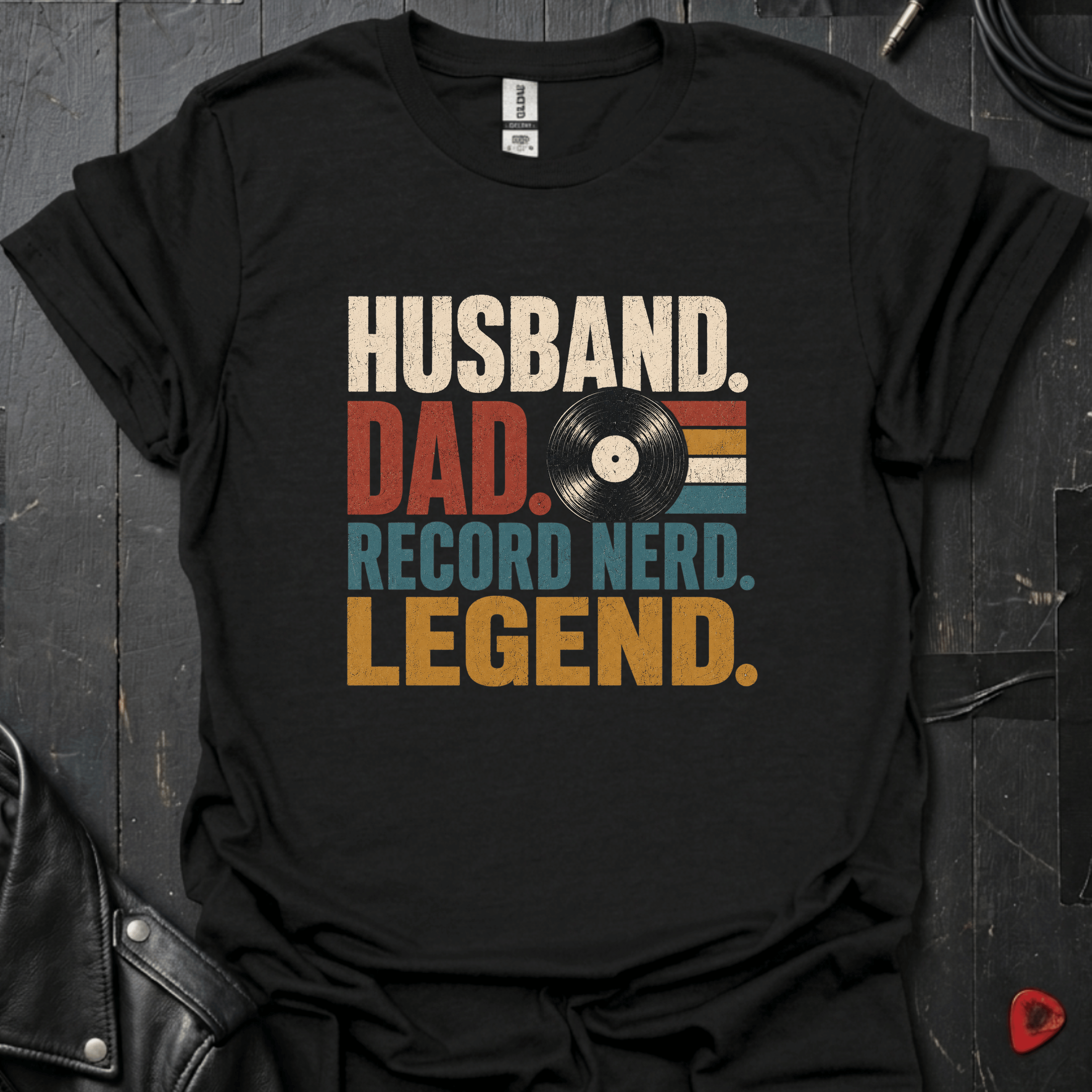 Husband Dad Record Nerd Legend T-Shirt | Vinyl Dad Tee - Black - T-Shirt