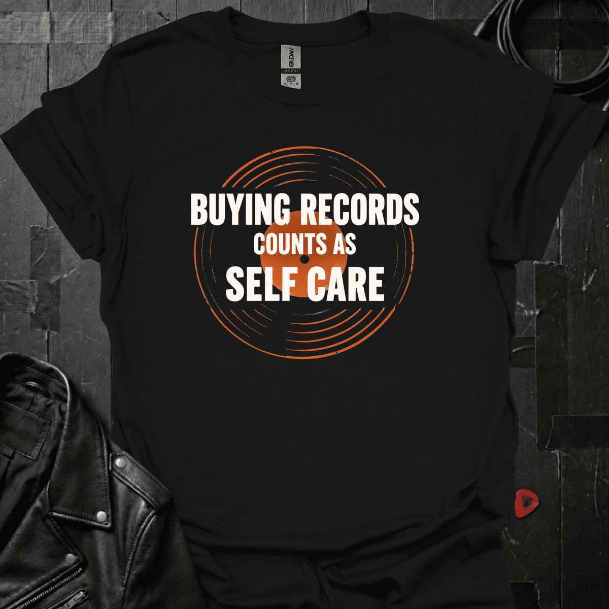 Record Shopping Self Care T-Shirt - Black - T-Shirt