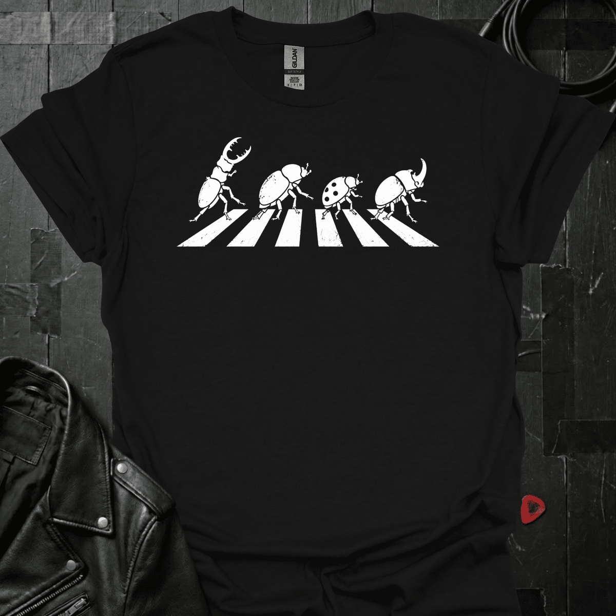 Beetles Crossing Road T-Shirt - Black - T-Shirt