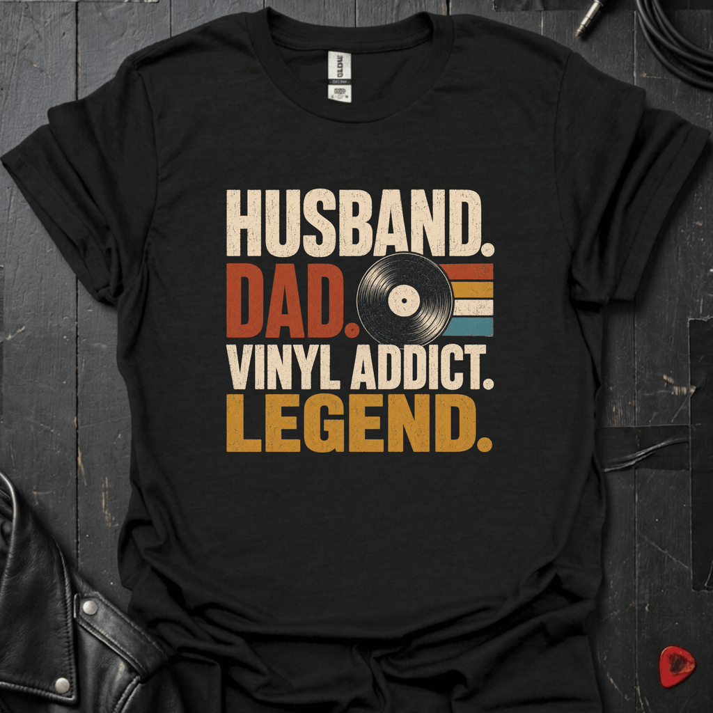 Vinyl Addict Dad T-Shirt | Record Lover Dad Tee - Black - T-Shirt