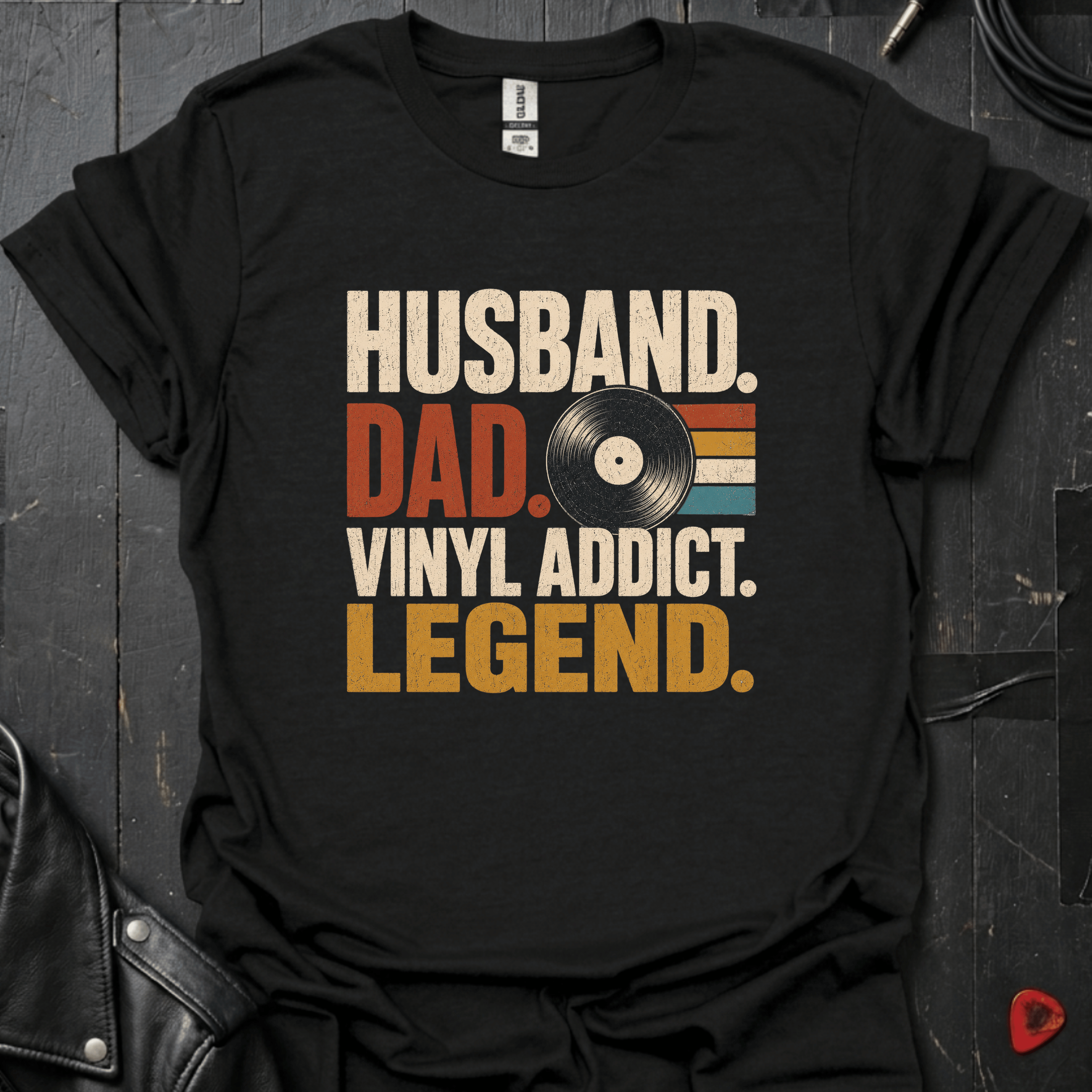 Vinyl Addict Dad T-Shirt | Record Lover Dad Tee - Black - T-Shirt
