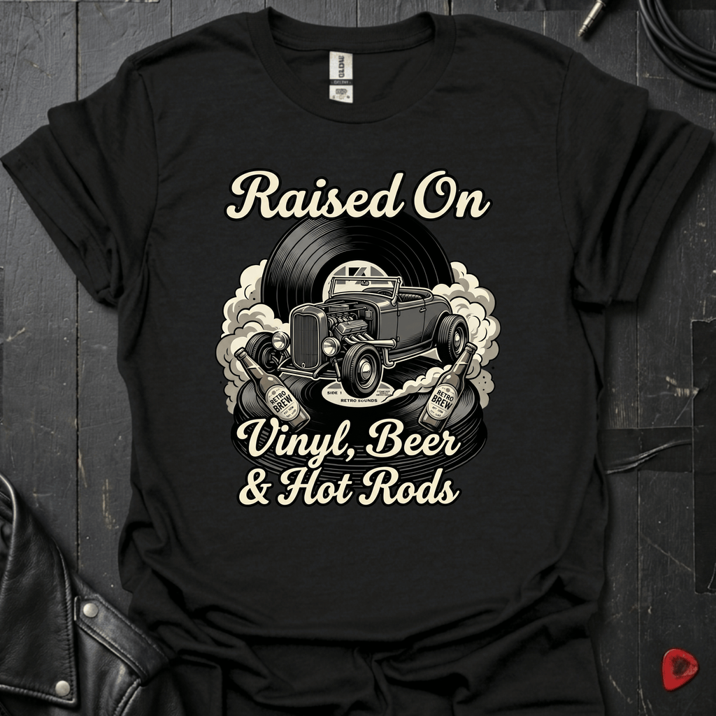 Vinyl & Hot Rods T-Shirt - Black - T-Shirt