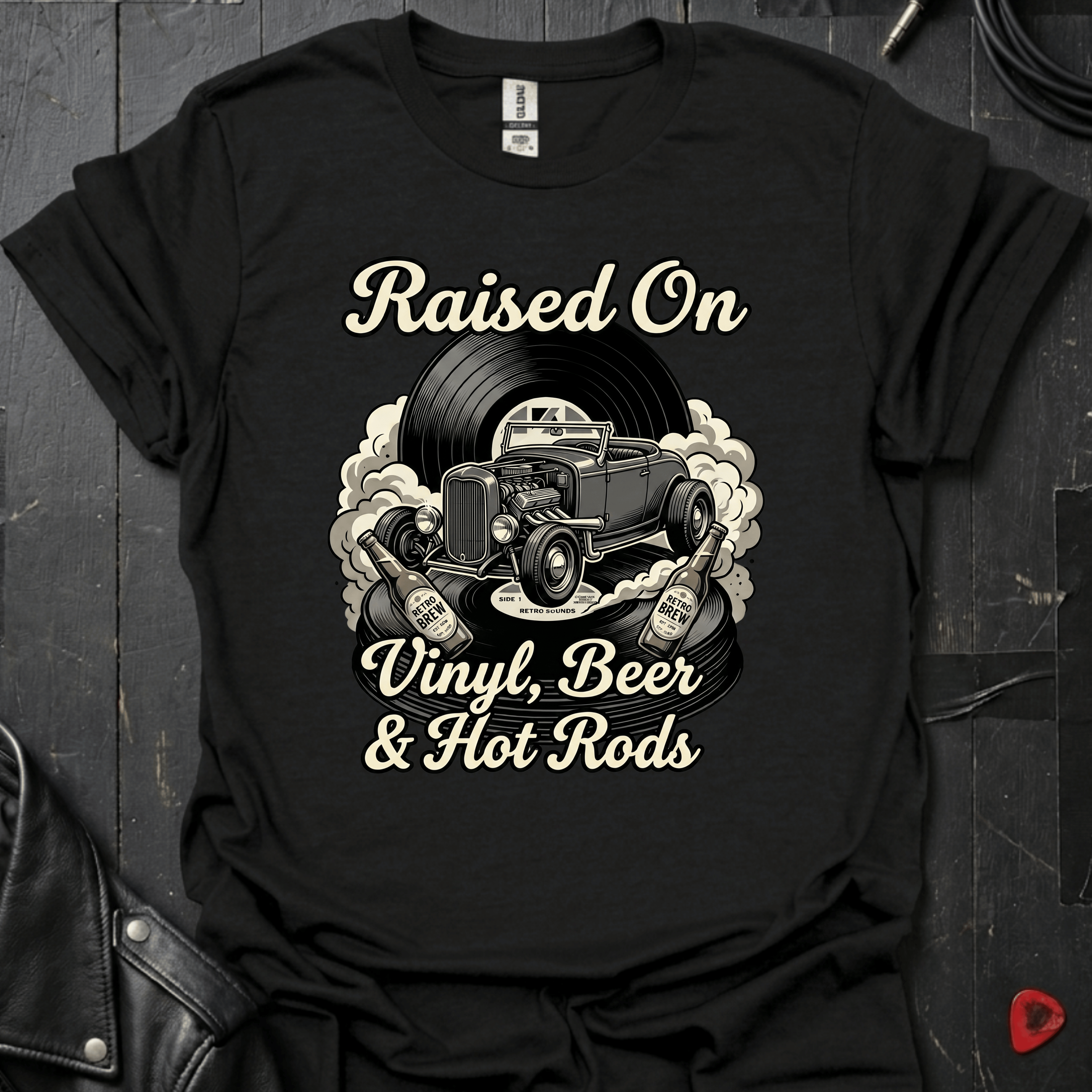 Vinyl & Hot Rods T-Shirt - Black - T-Shirt