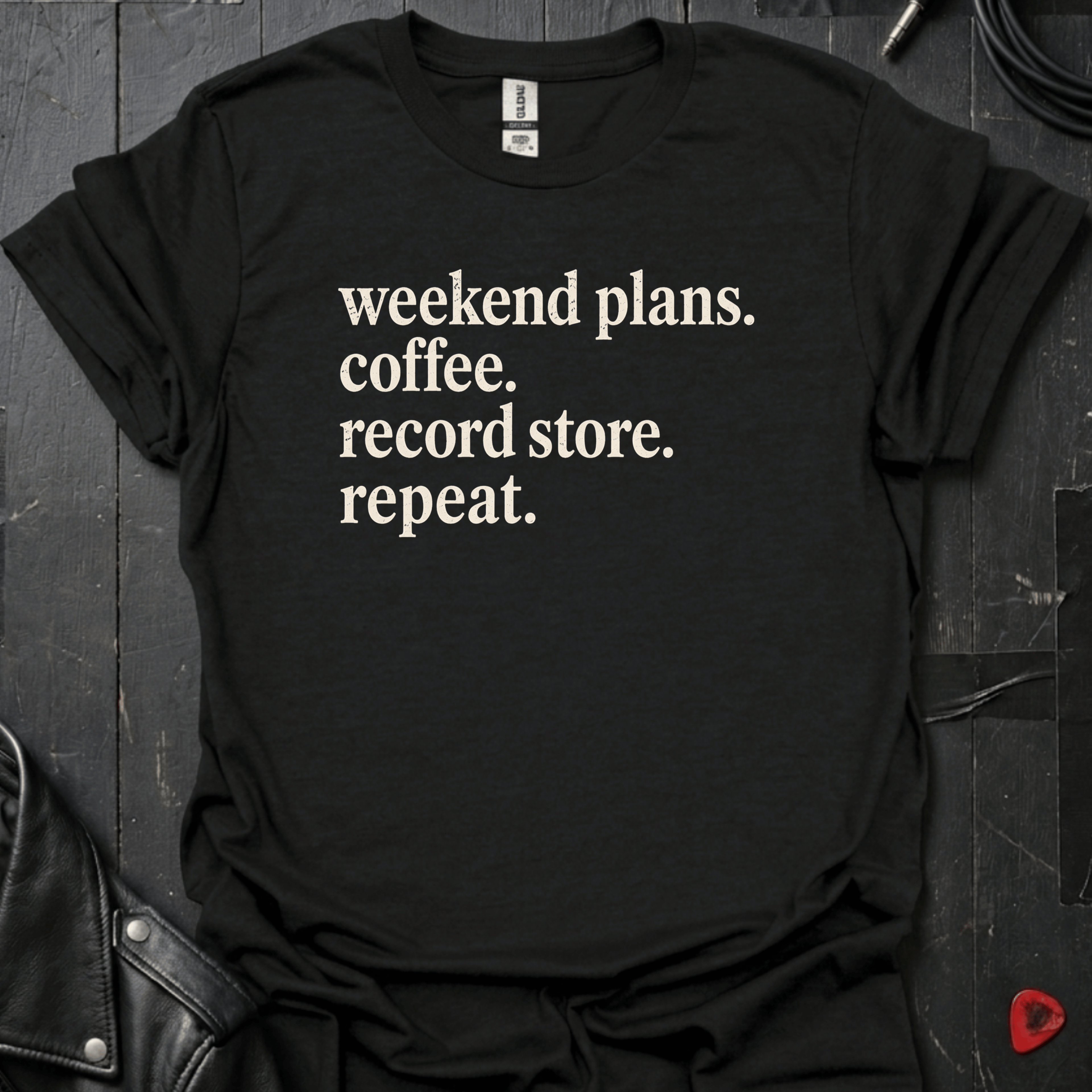Weekend Plans T-Shirt | Vinyl Lover Coffee Tee - Black - T-Shirt