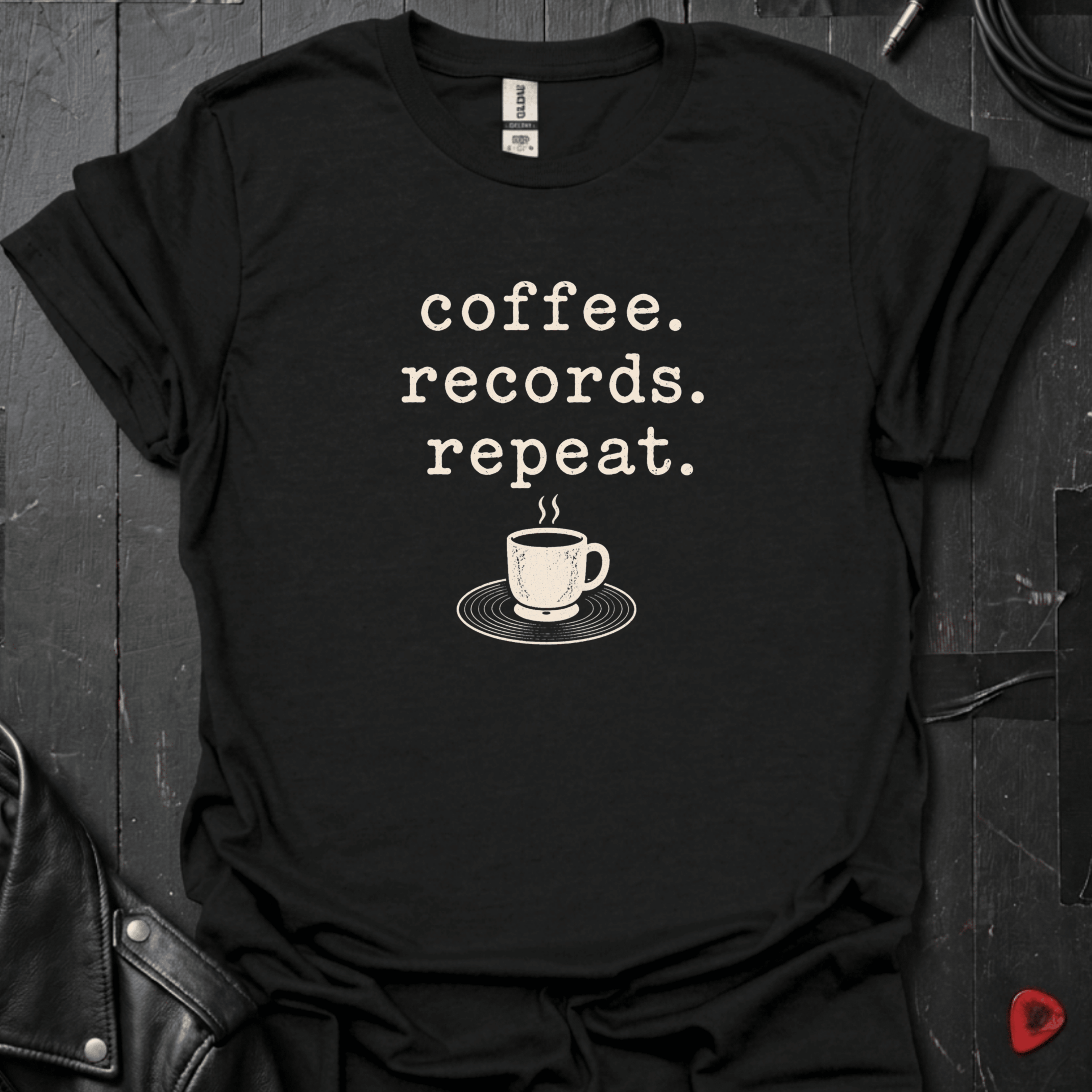 Coffee Records Repeat T-Shirt - Black - T-Shirt