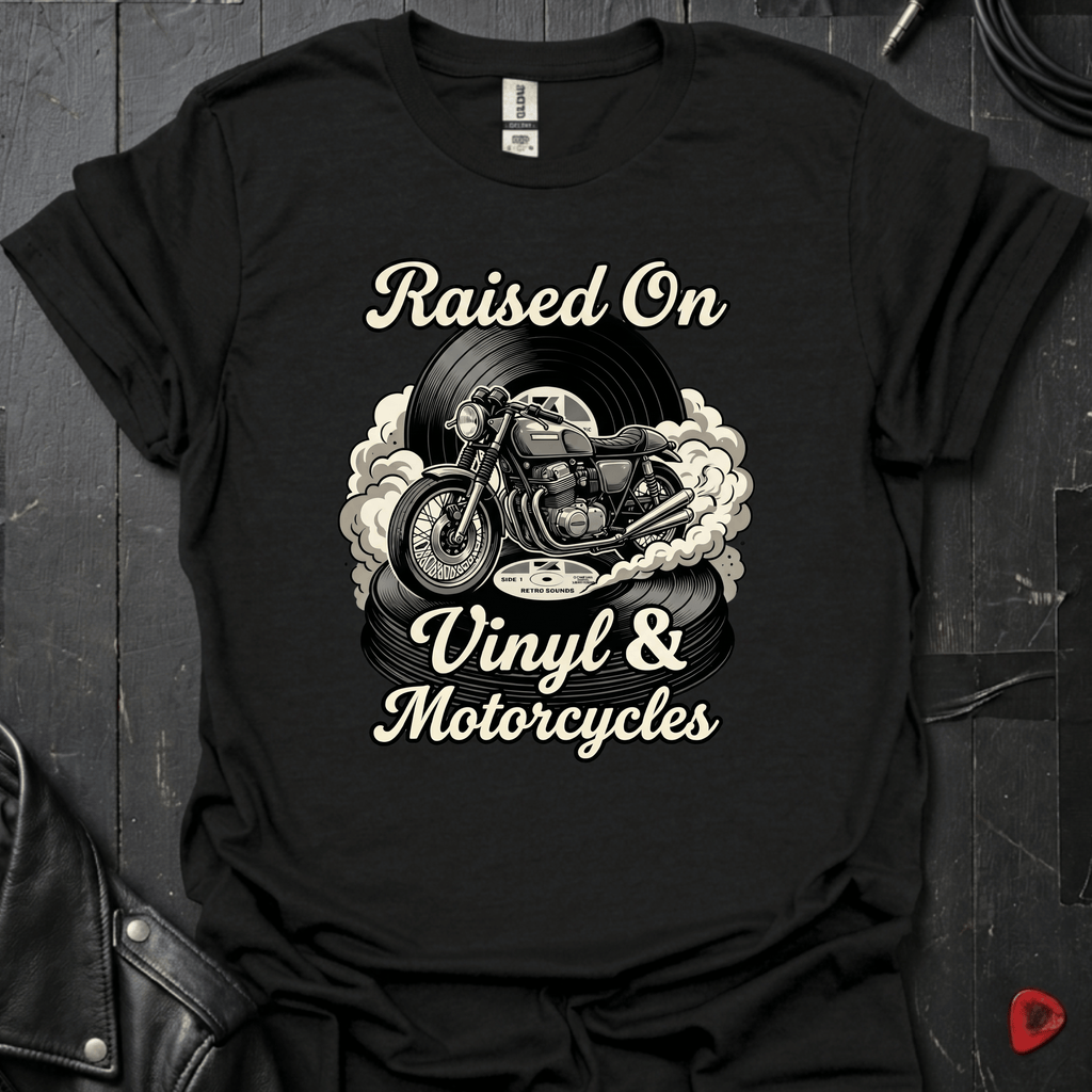 Vinyl & Motorcycles T-Shirt | Vinyl And Biker Music Tee - Black - T-Shirt