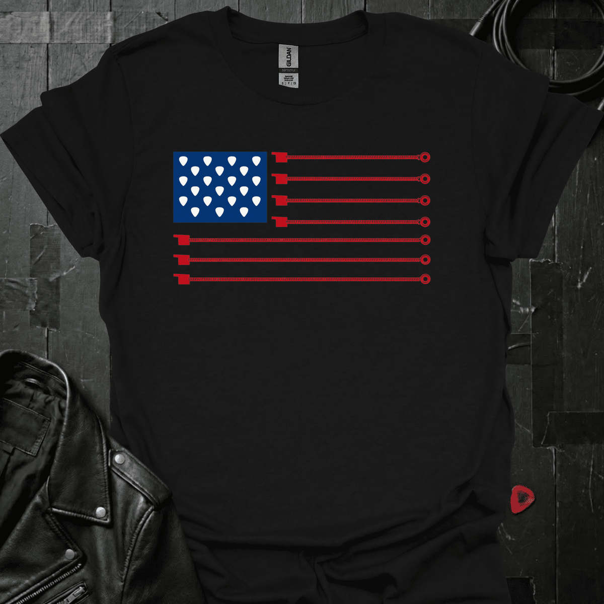 American Guitar Flag T-Shirt - Black - T-Shirt