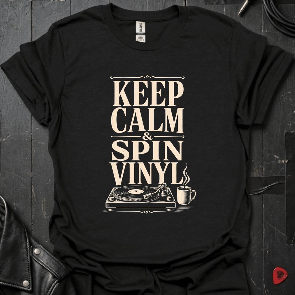 Keep Calm Spin Vinyl T-Shirt - Black - T-Shirt