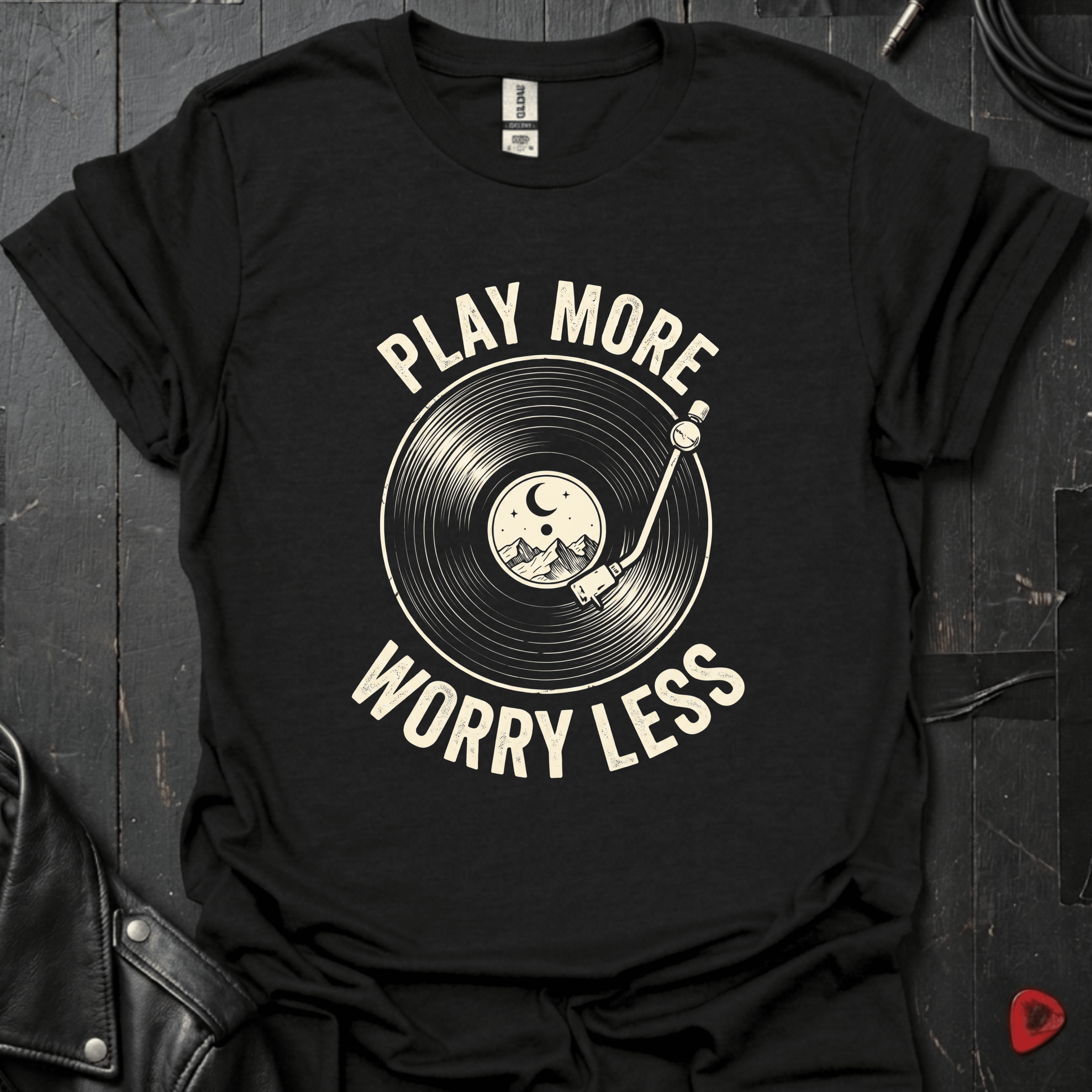 Play More Worry Less T-Shirt - Black - T-Shirt