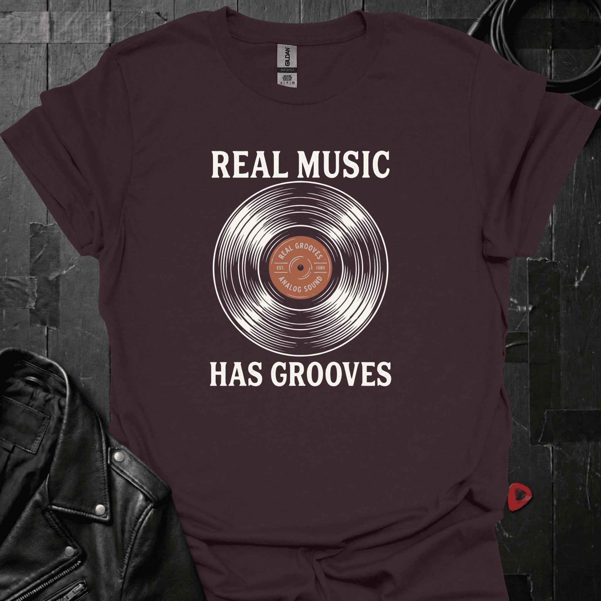Real Music Has Grooves T-Shirt - Dark Chocolate - T-Shirt