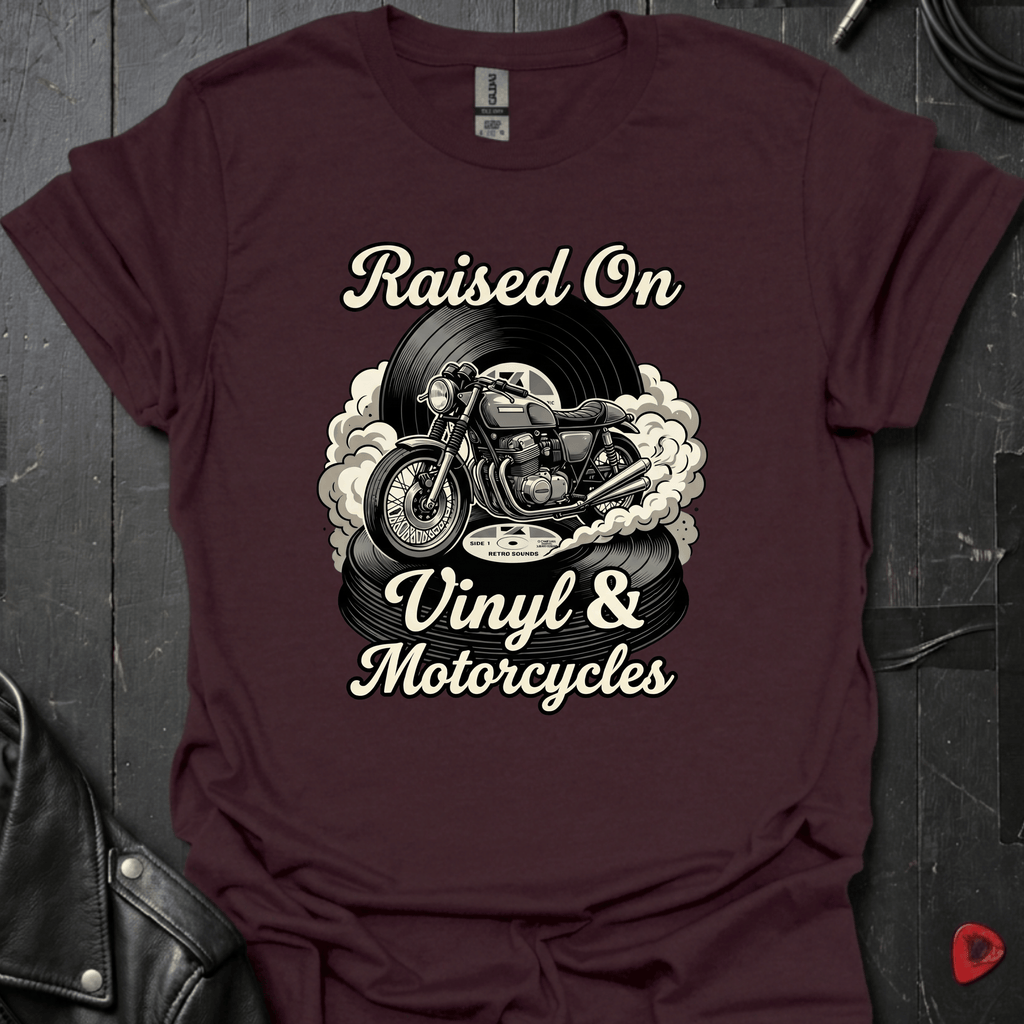 Vinyl & Motorcycles T-Shirt | Vinyl And Biker Music Tee - Dark Chocolate - T-Shirt