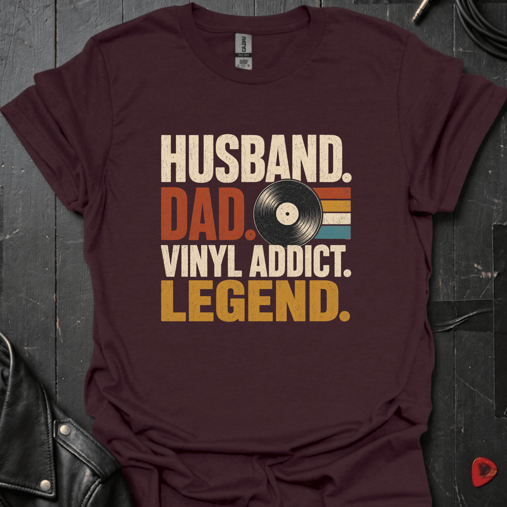 Vinyl Addict Dad T-Shirt | Record Lover Dad Tee - Dark Chocolate - T-Shirt