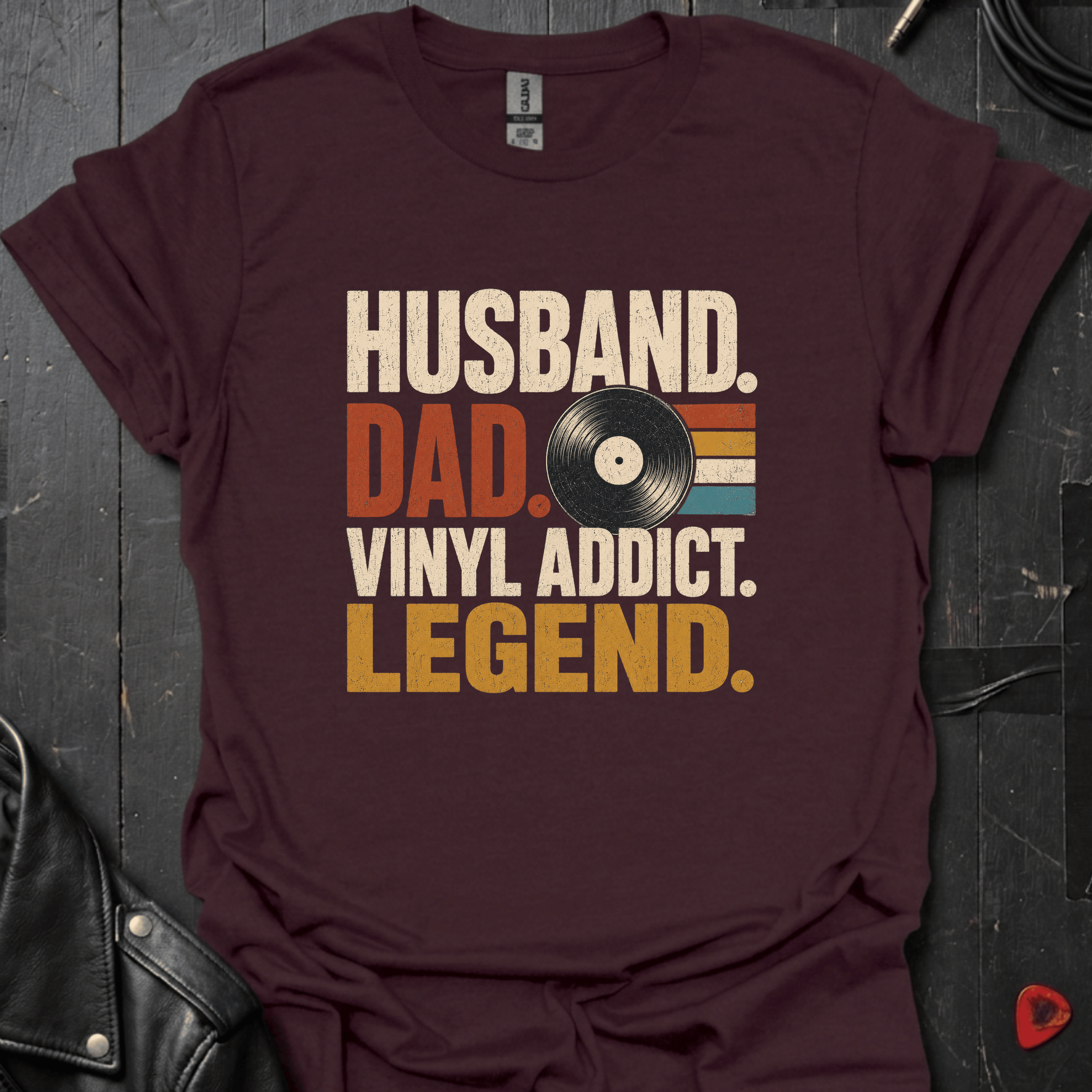 Vinyl Addict Dad T-Shirt | Record Lover Dad Tee - Dark Chocolate - T-Shirt