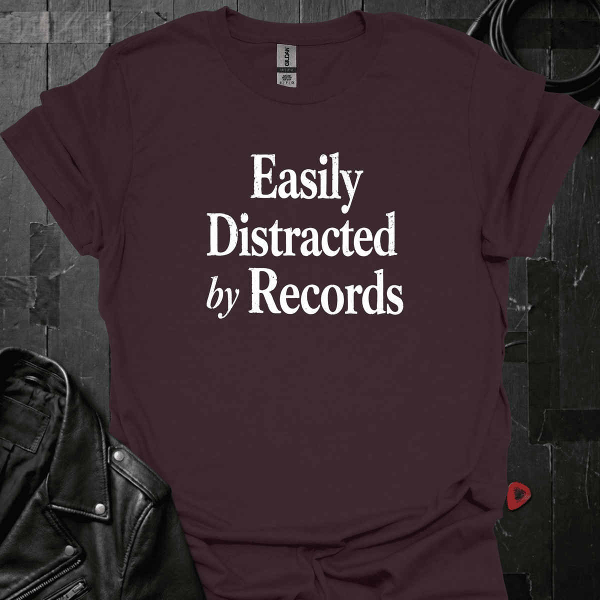 Easily Distracted By Records T-Shirt - Dark Chocolate - T-Shirt