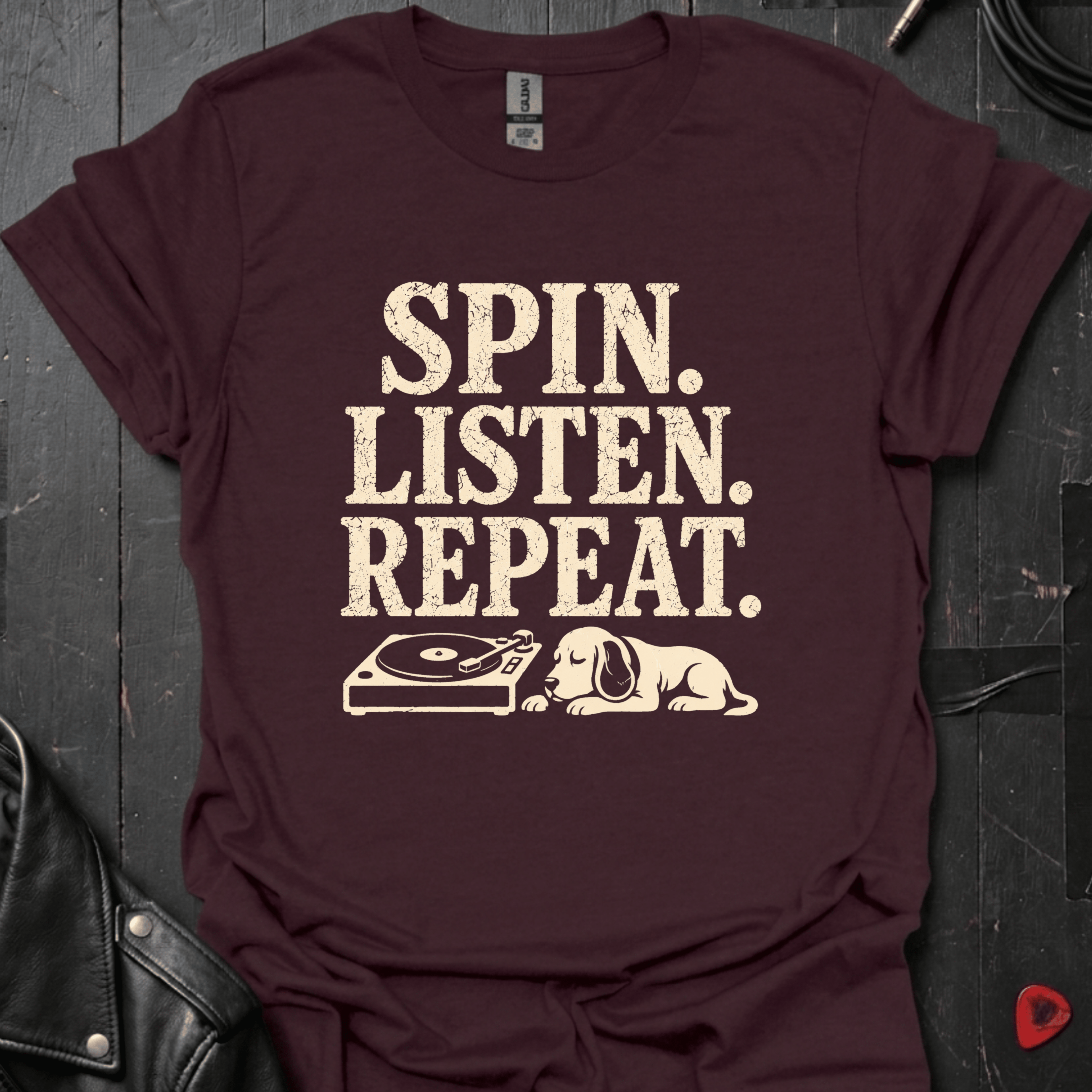 Spin. Listen. Repeat. T-Shirt - Dark Chocolate - T-Shirt