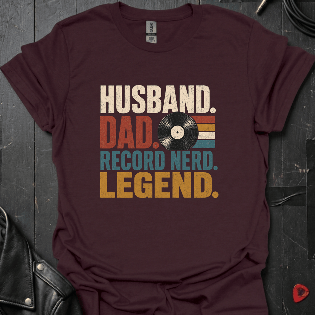 Husband Dad Record Nerd Legend T-Shirt | Vinyl Dad Tee - Dark Chocolate - T-Shirt