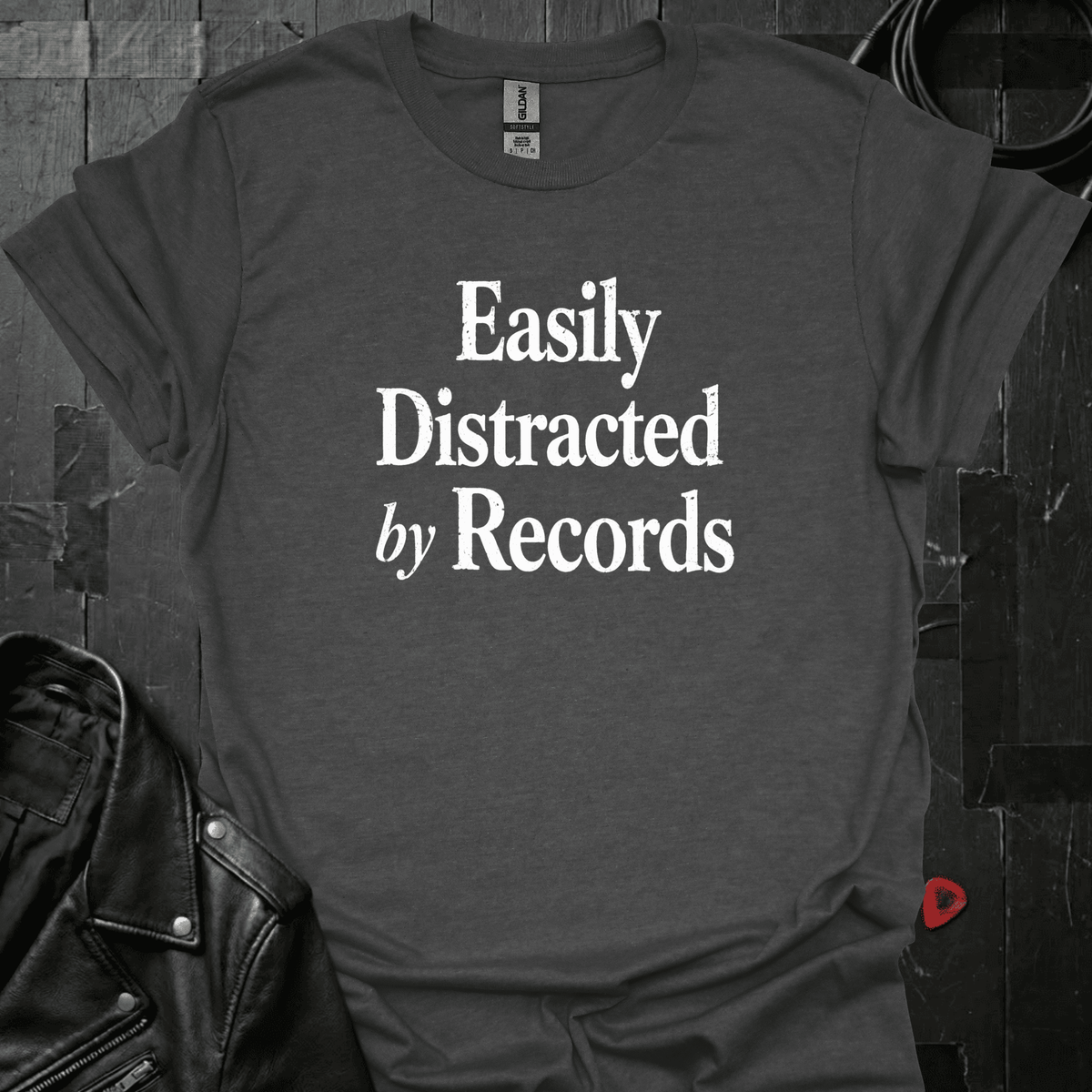 Easily Distracted By Records T-Shirt - Dark Heather - T-Shirt