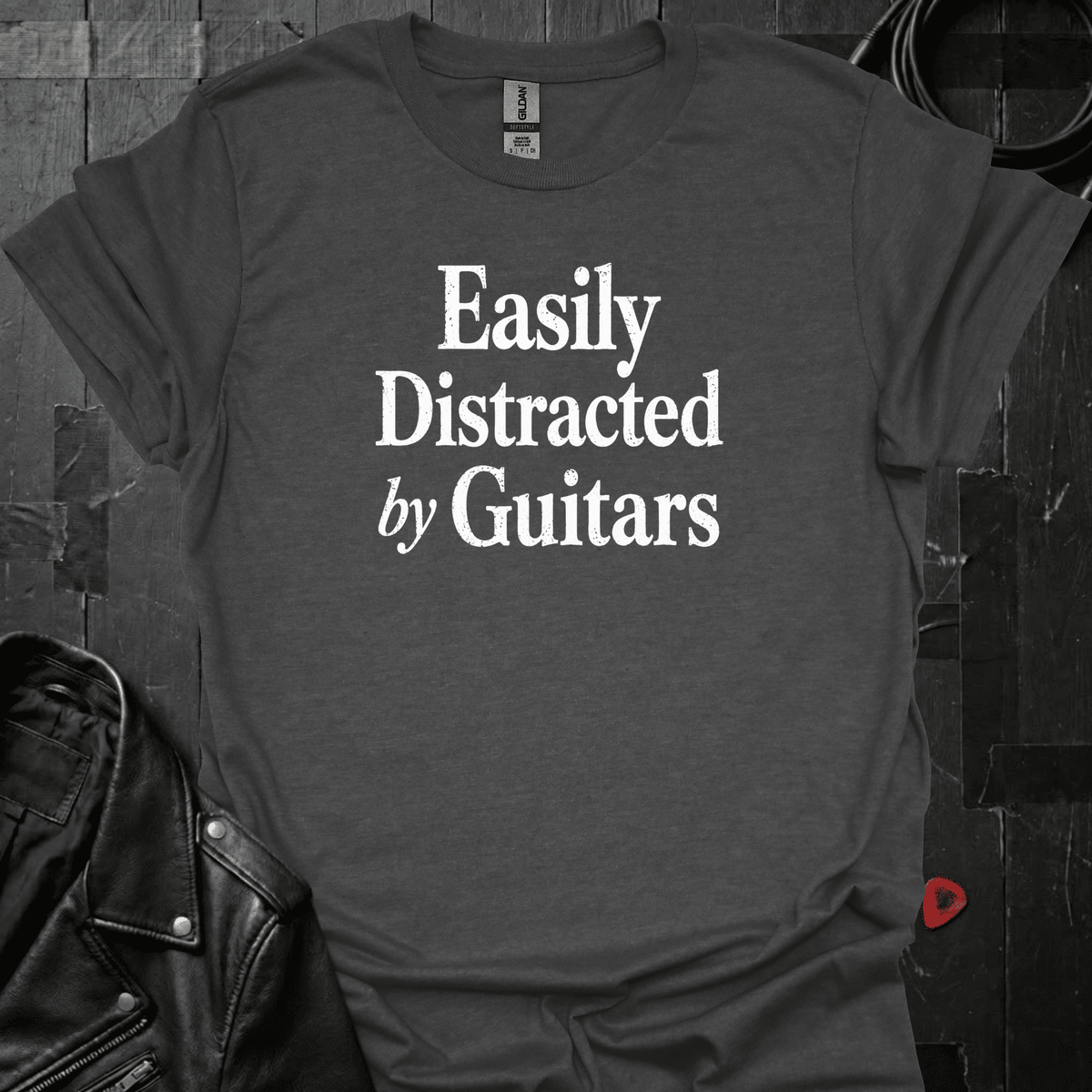 Easily Distracted By Guitars T-Shirt - Dark Heather - T-Shirt