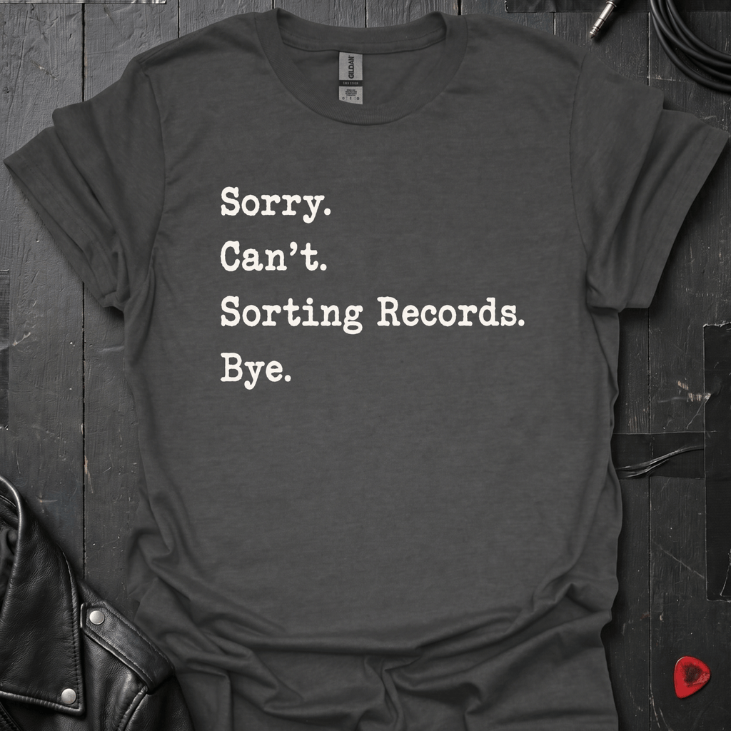 Sorting Records T-Shirt | Funny Vinyl Lover Tee - Dark Heather - T-Shirt
