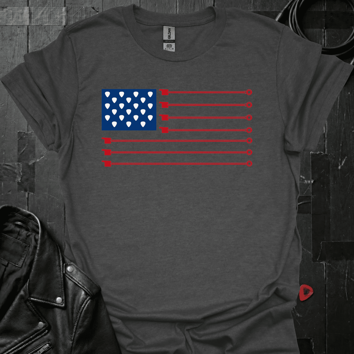 American Guitar Flag T-Shirt - Dark Heather - T-Shirt