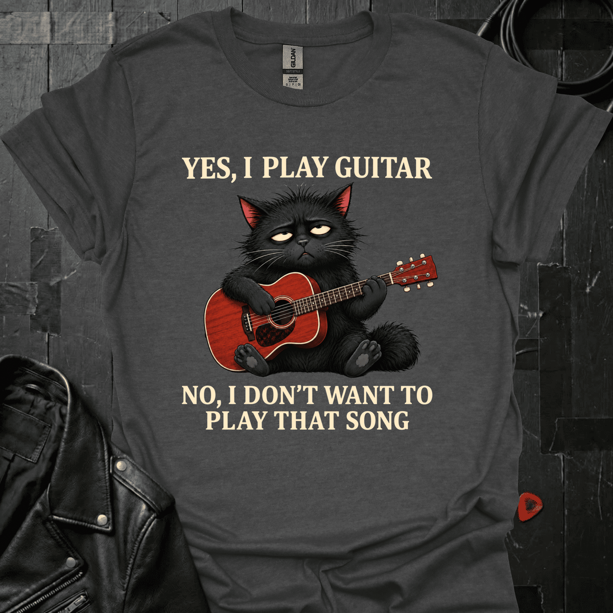 Grumpy Cat GuitaristT-Shirt - Dark Heather - T-Shirt