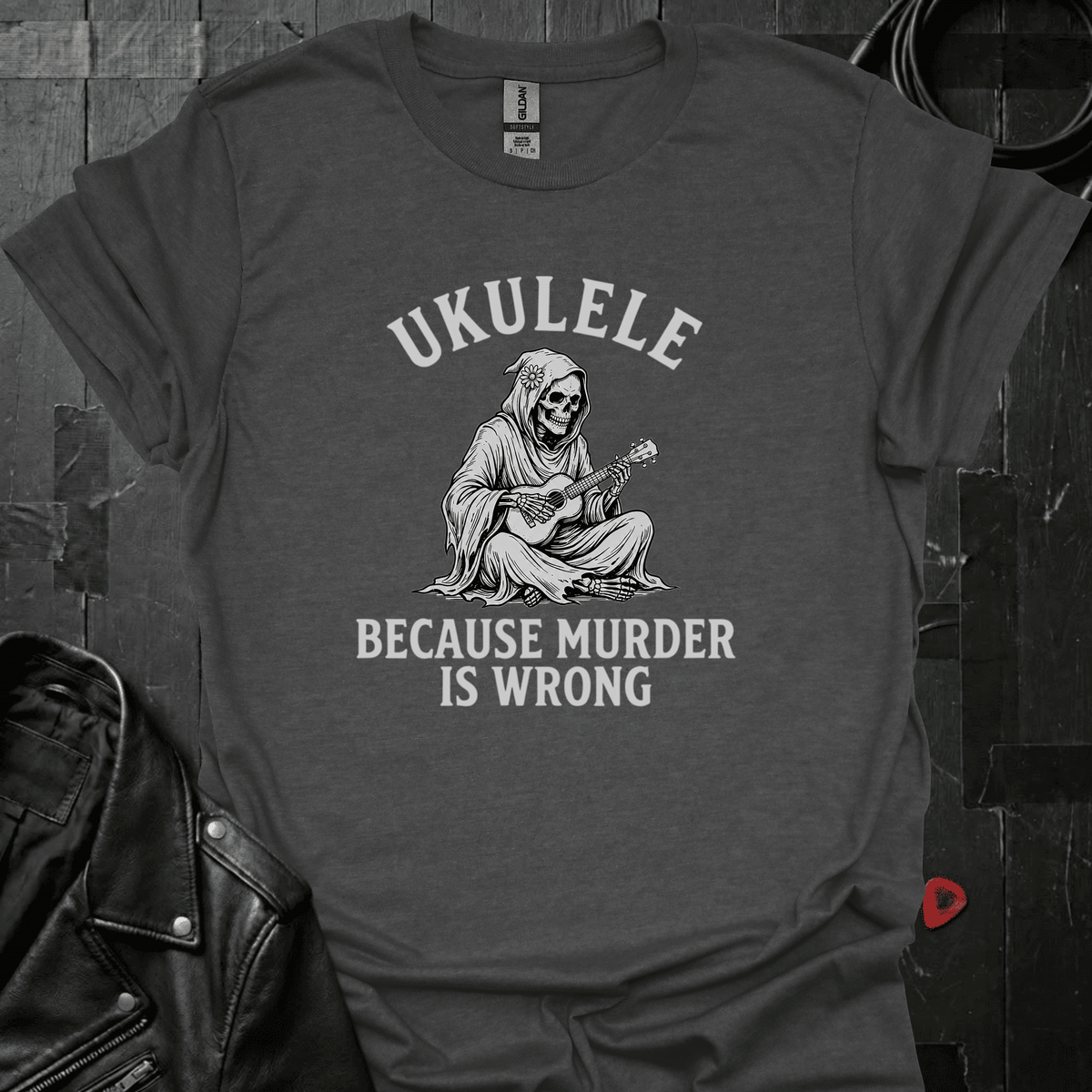 Playing Ukulele T-Shirt - Dark Heather - T-Shirt