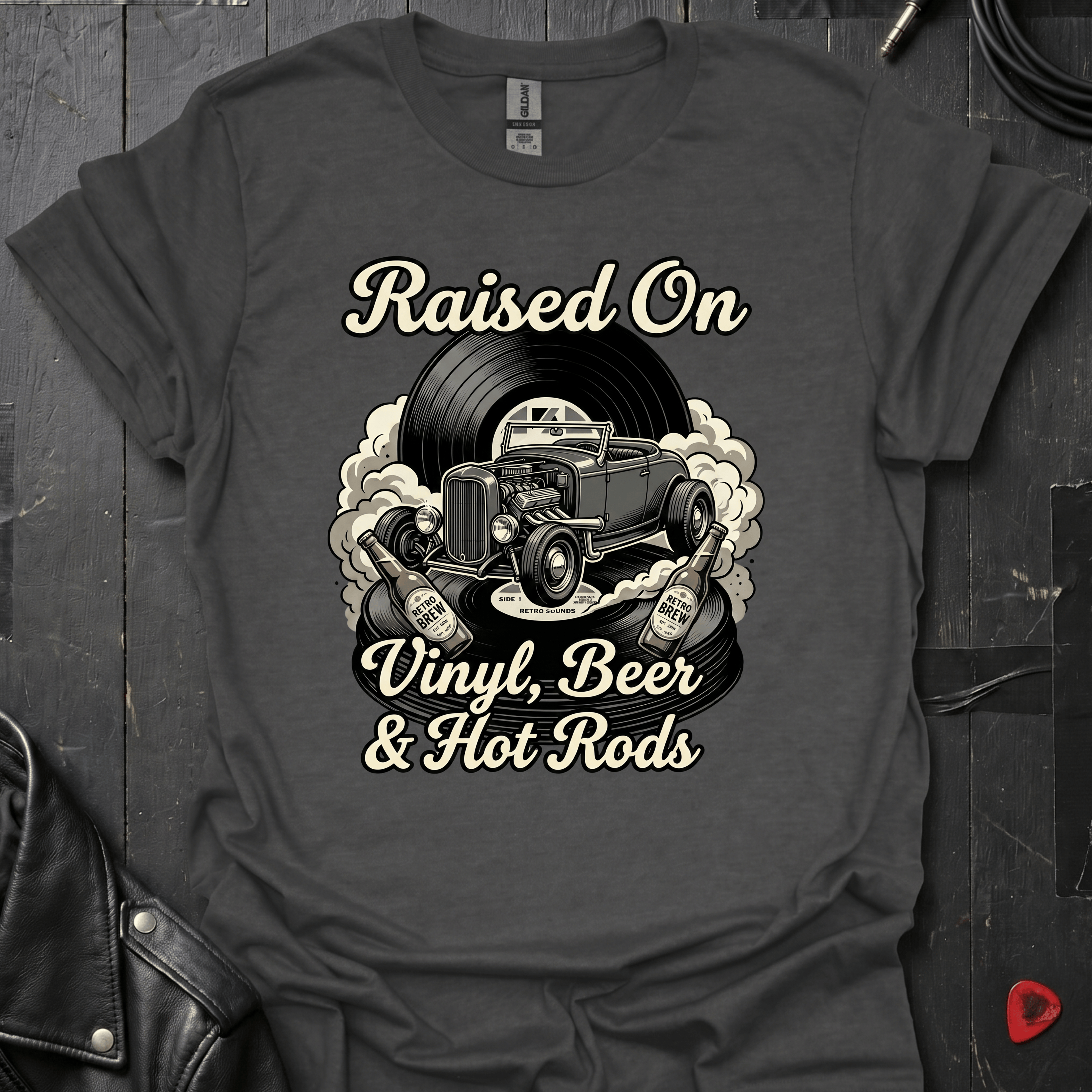Vinyl & Hot Rods T-Shirt - Dark Heather - T-Shirt