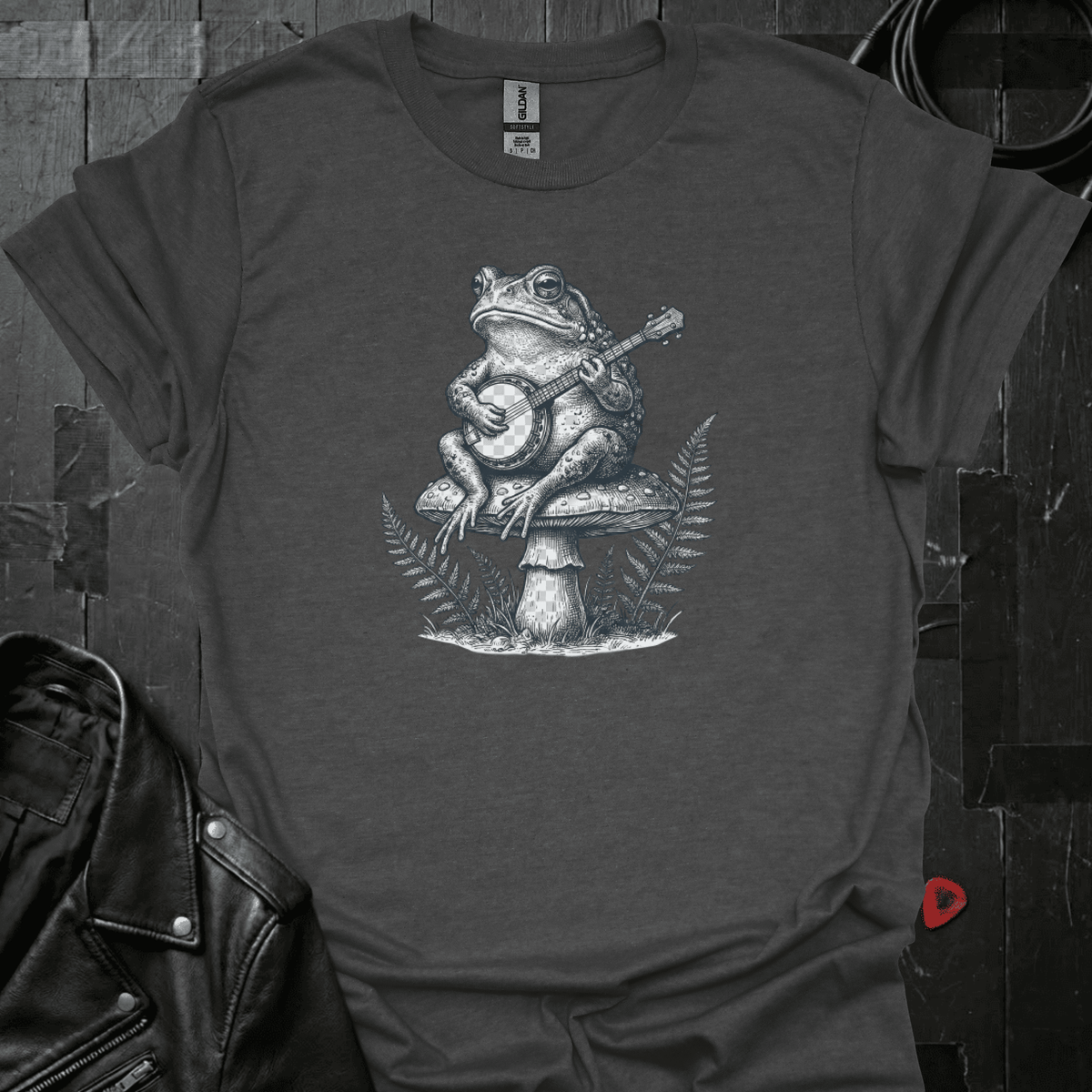 Frog Playing Banjo T-Shirt - Dark Heather - T-Shirt