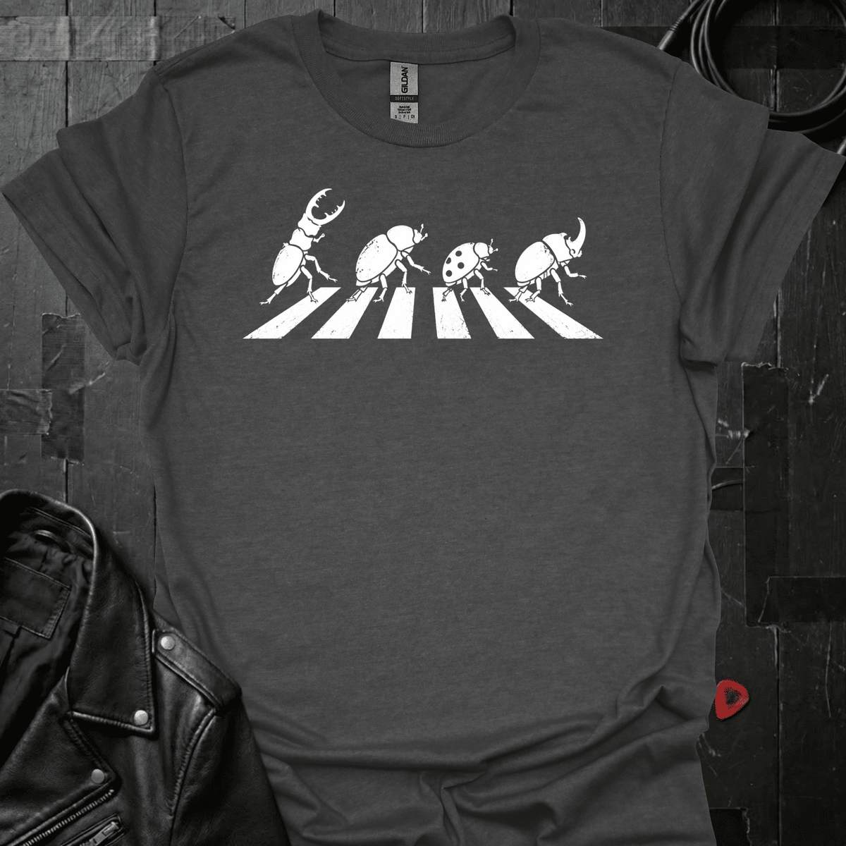 Beetles Crossing Road T-Shirt - Dark Heather - T-Shirt