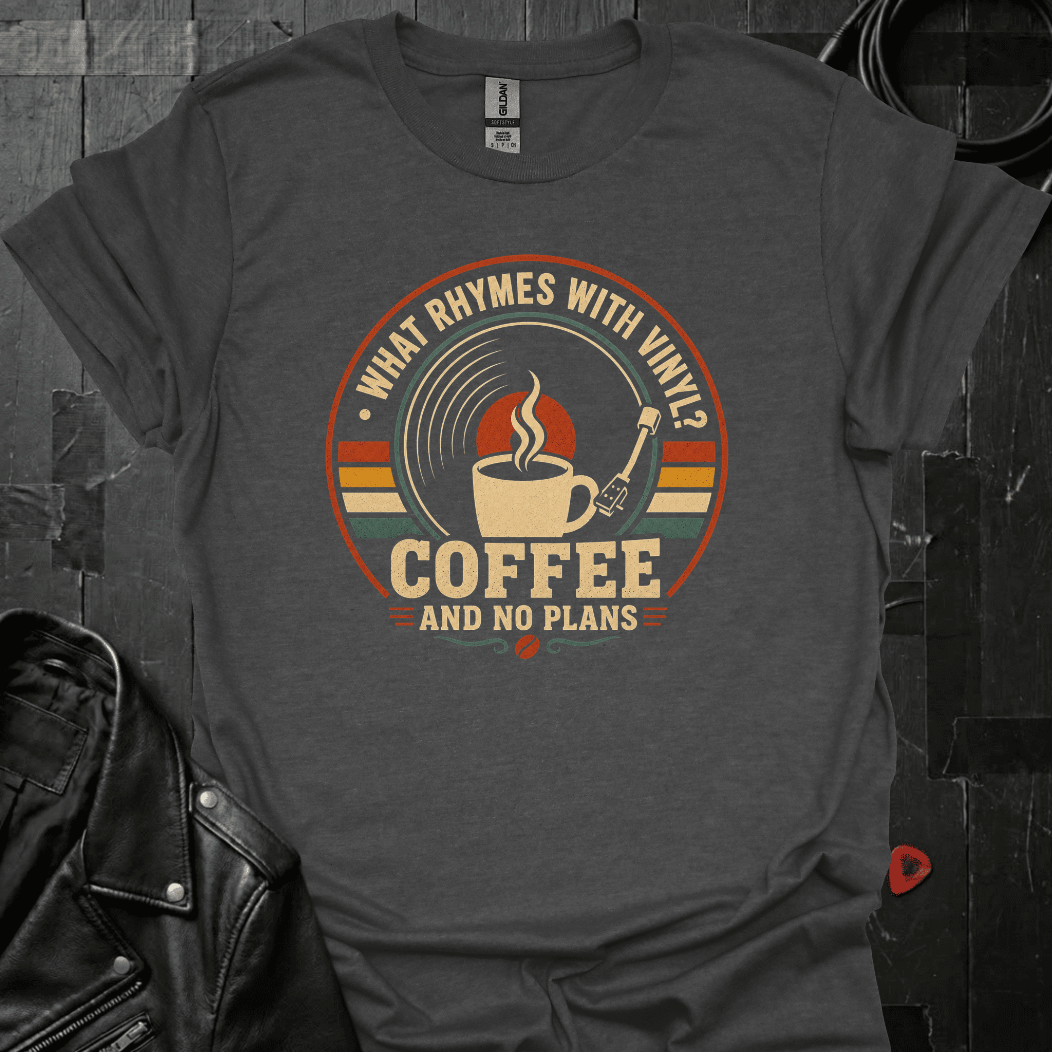 Coffee Rhymes With Vinyl T-Shirt - Dark Heather - T-Shirt