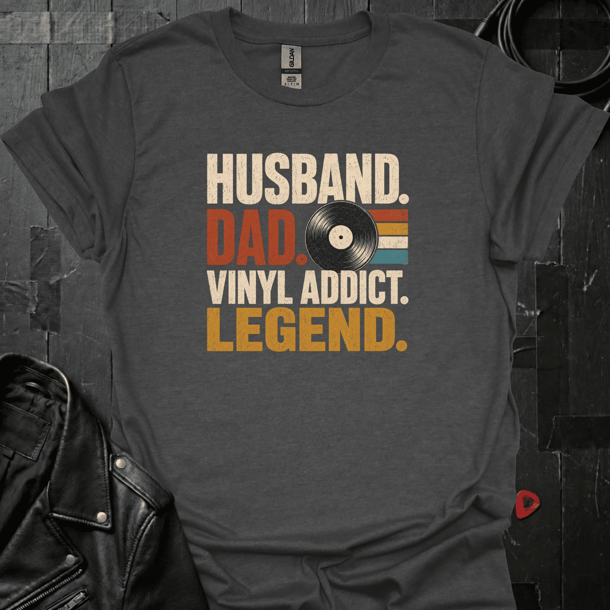 Vinyl Addict Dad T-Shirt - Dark Heather - T-Shirt