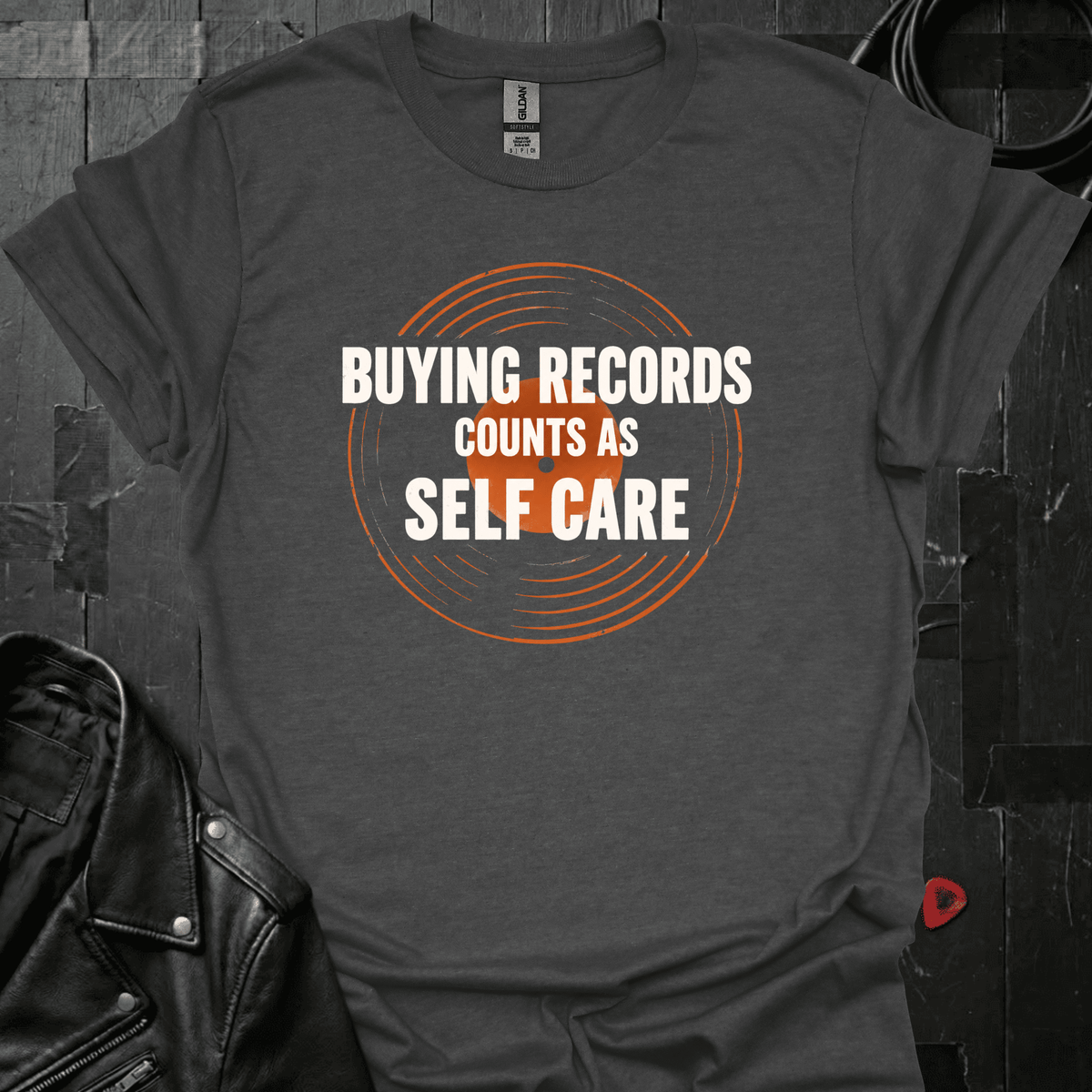 Record Shopping Self Care T-Shirt - Dark Heather - T-Shirt