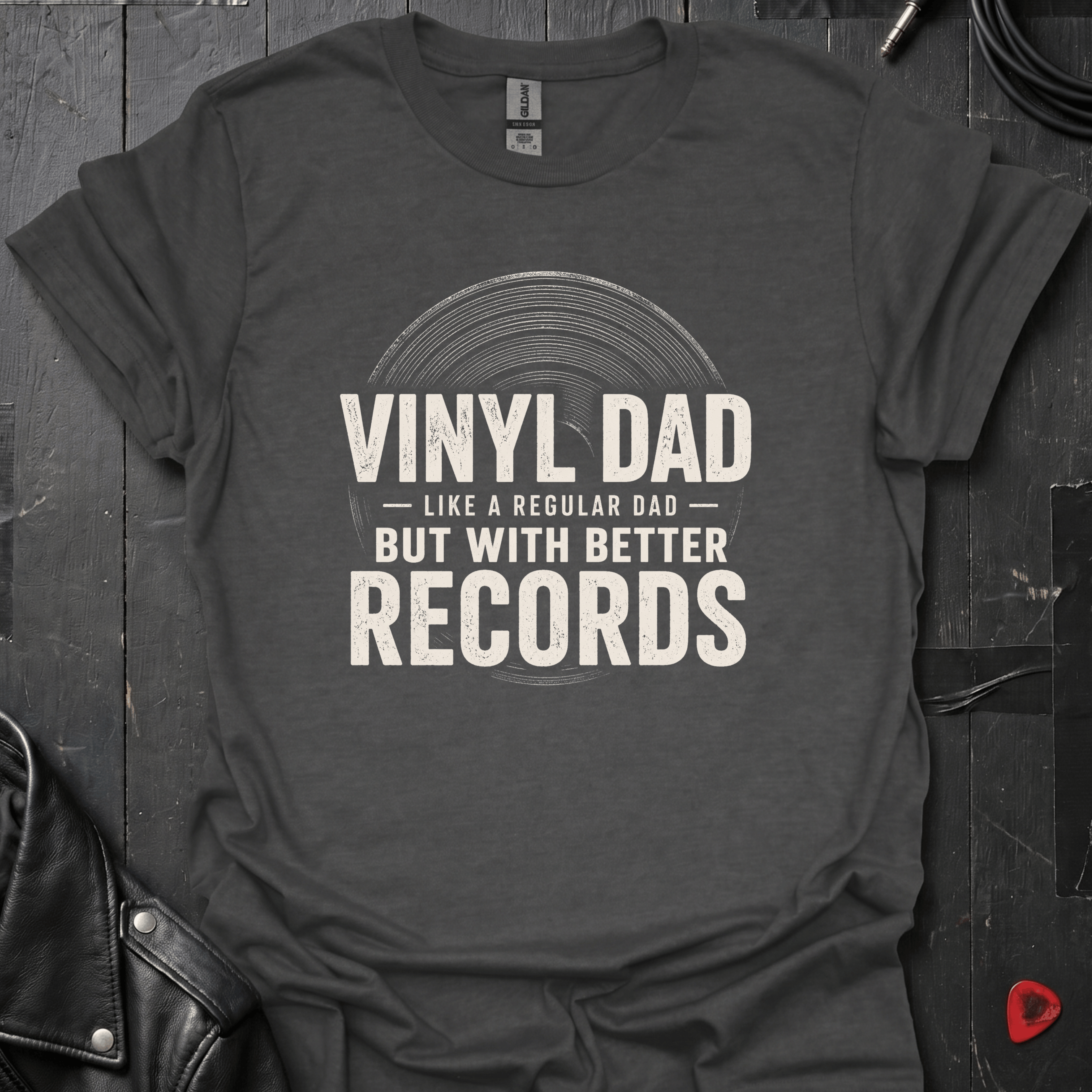 Vinyl Dad T-Shirt | Funny Better Records Dad Tee - Dark Heather - T-Shirt