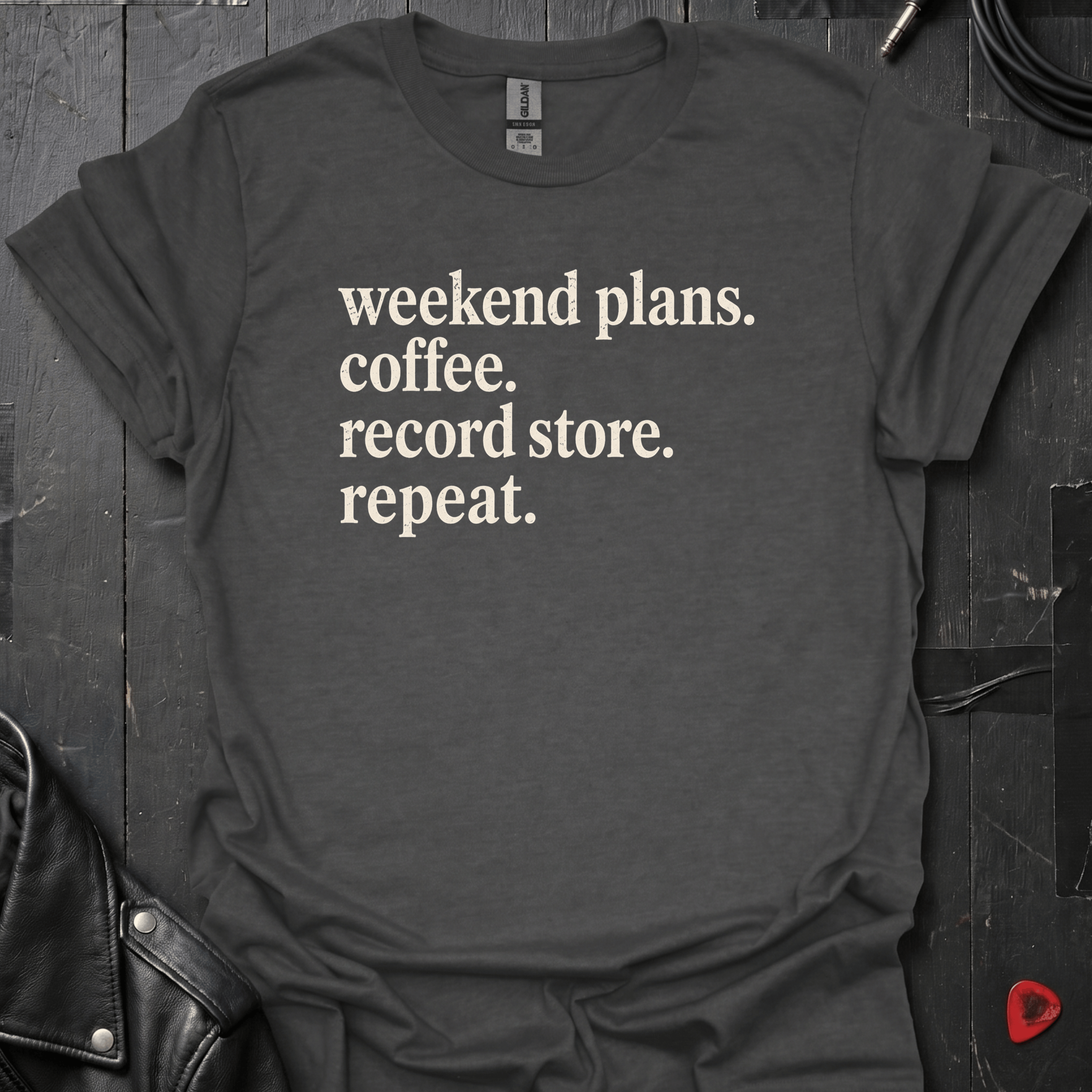 Weekend Plans T-Shirt | Vinyl Lover Coffee Tee - Dark Heather - T-Shirt