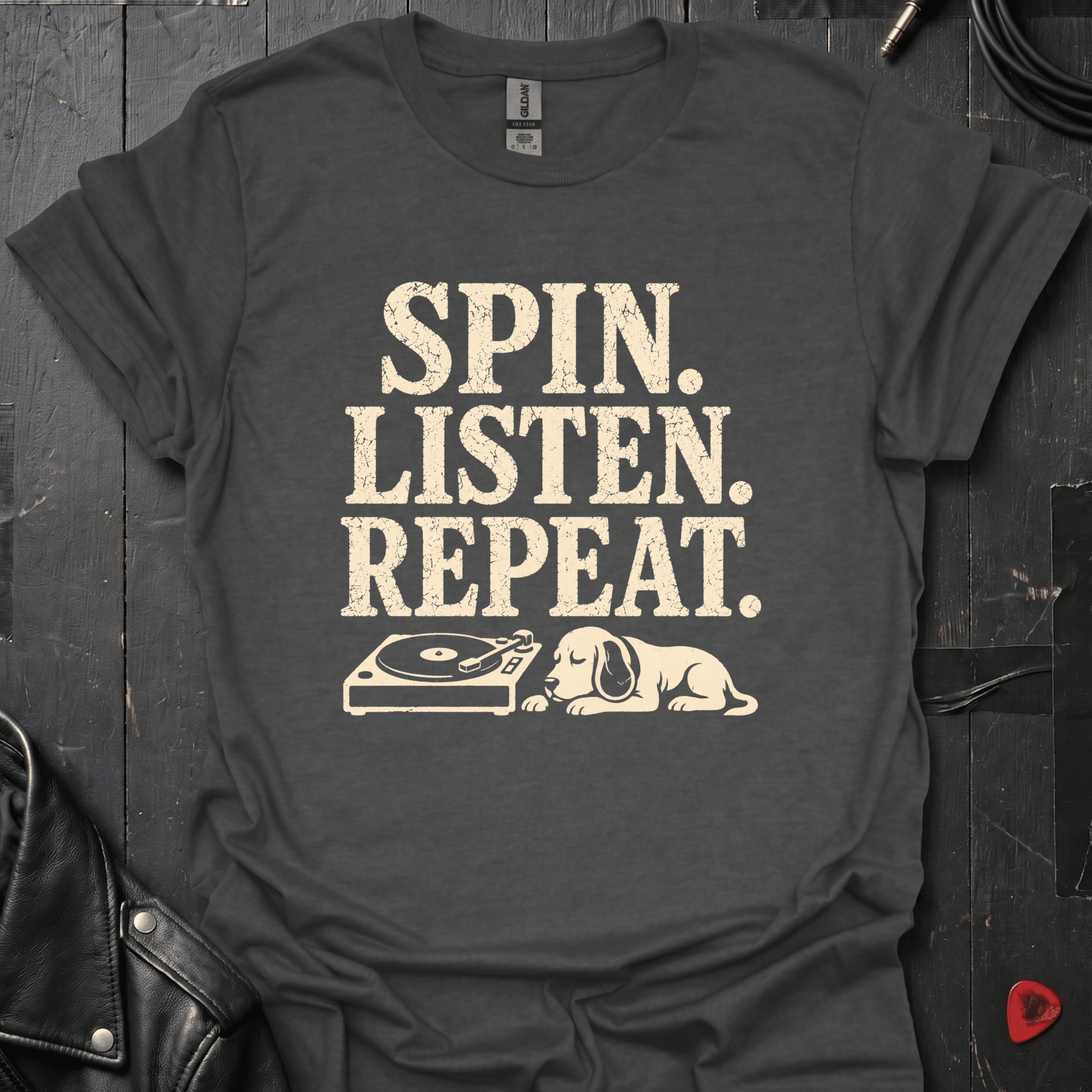 Spin. Listen. Repeat. T-Shirt - Dark Heather - T-Shirt