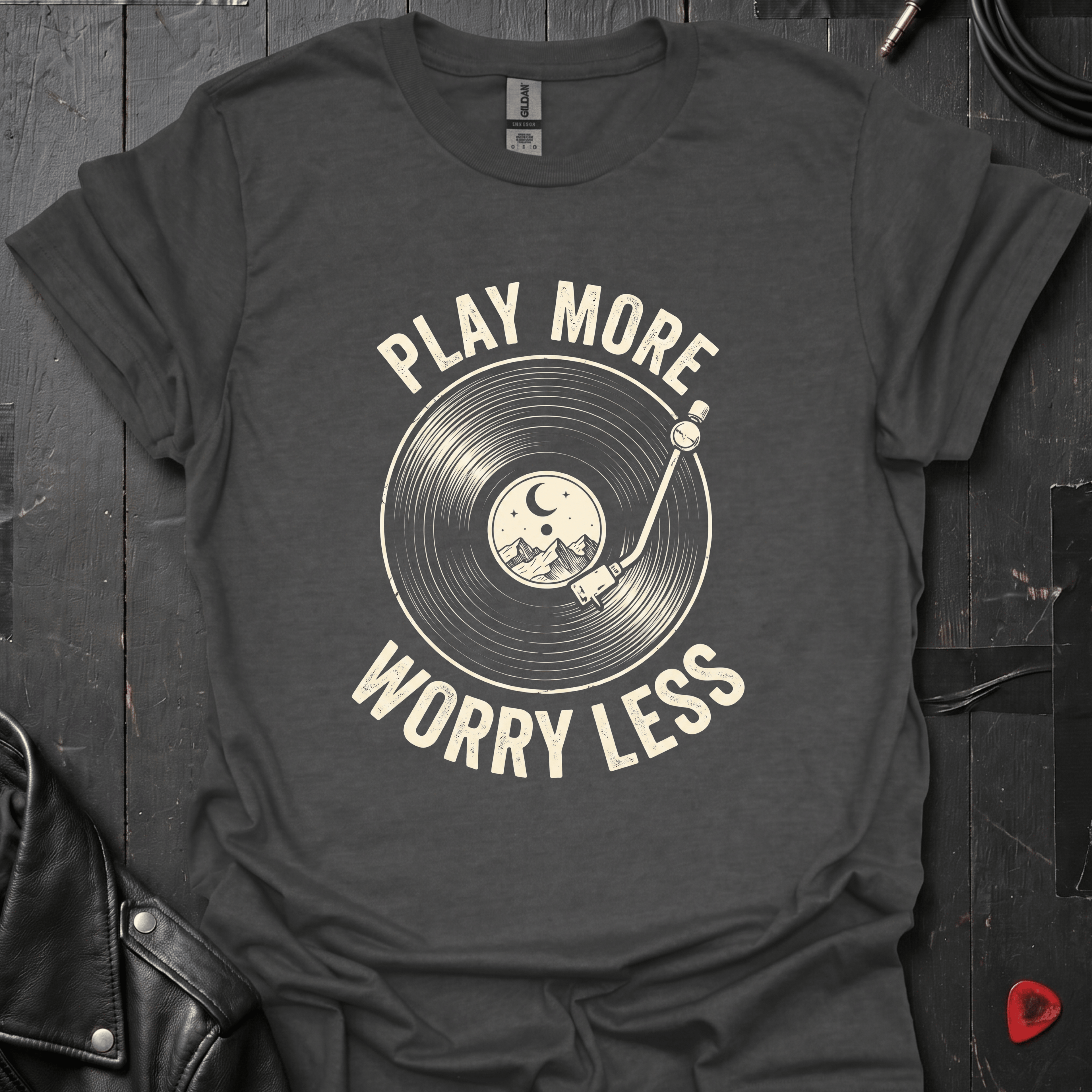 Play More Worry Less T-Shirt - Dark Heather - T-Shirt