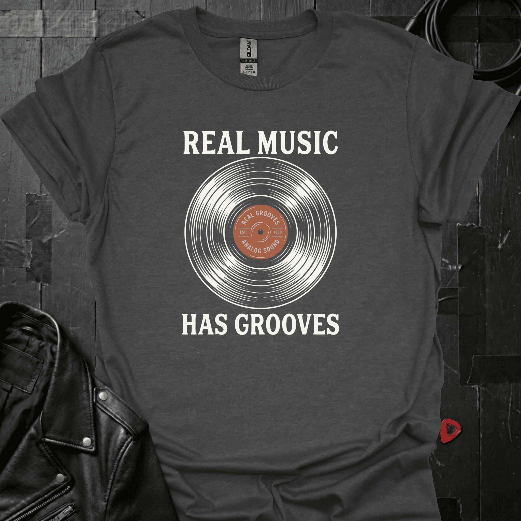 Real Music Has Grooves T-Shirt - Dark Heather - T-Shirt