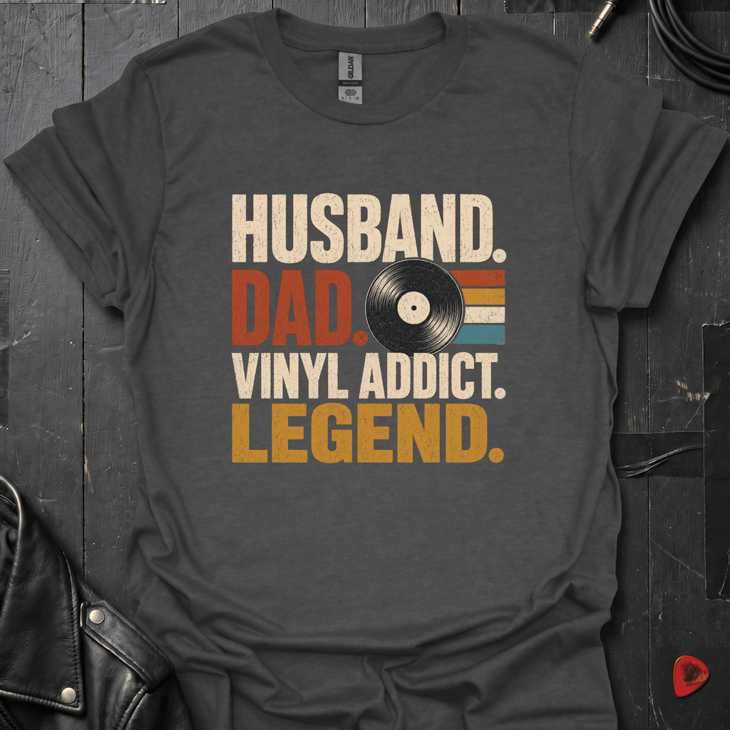 Vinyl Addict Dad T-Shirt | Record Lover Dad Tee - Dark Heather - T-Shirt