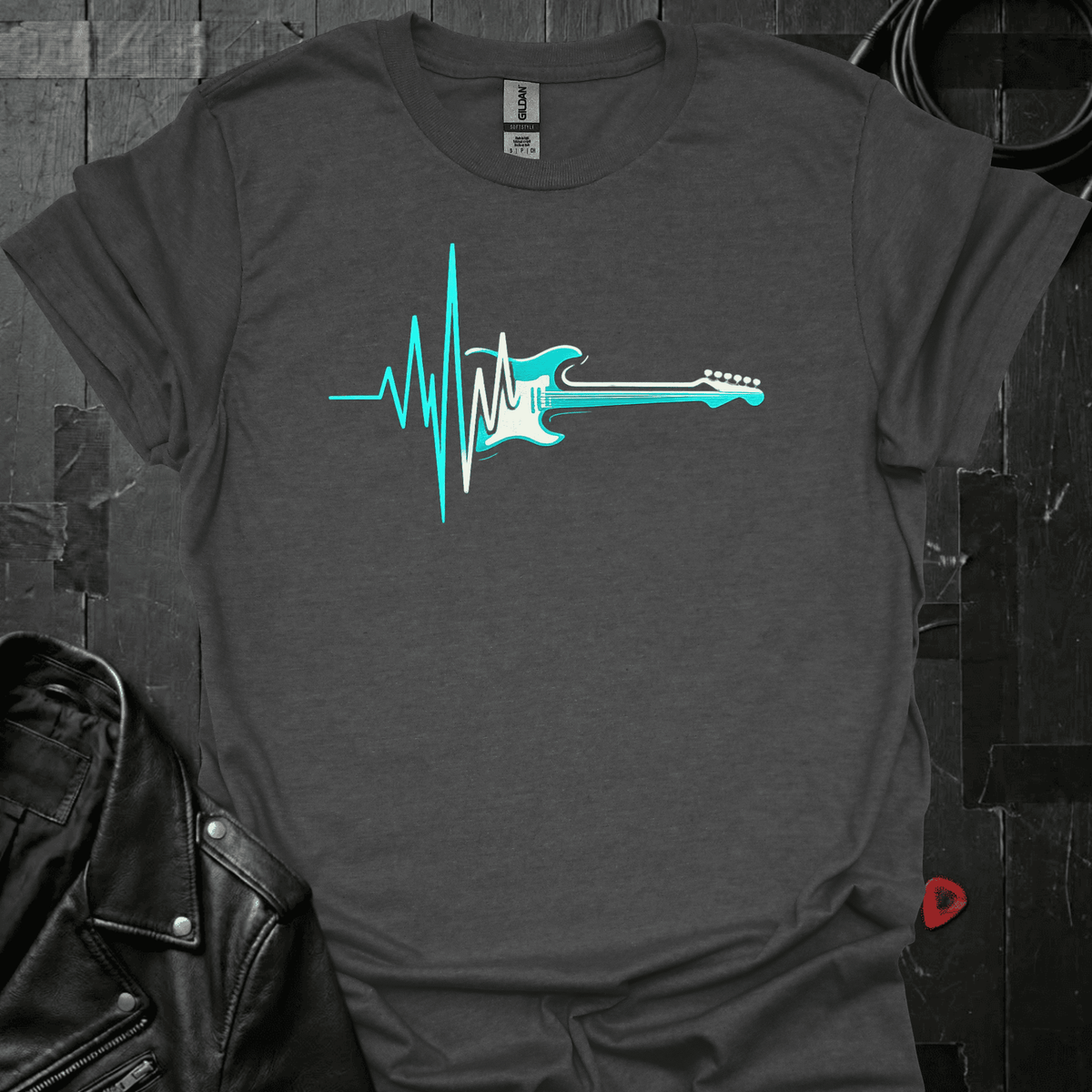 Heartbeat Guitar T-Shirt - Dark Heather - T-Shirt