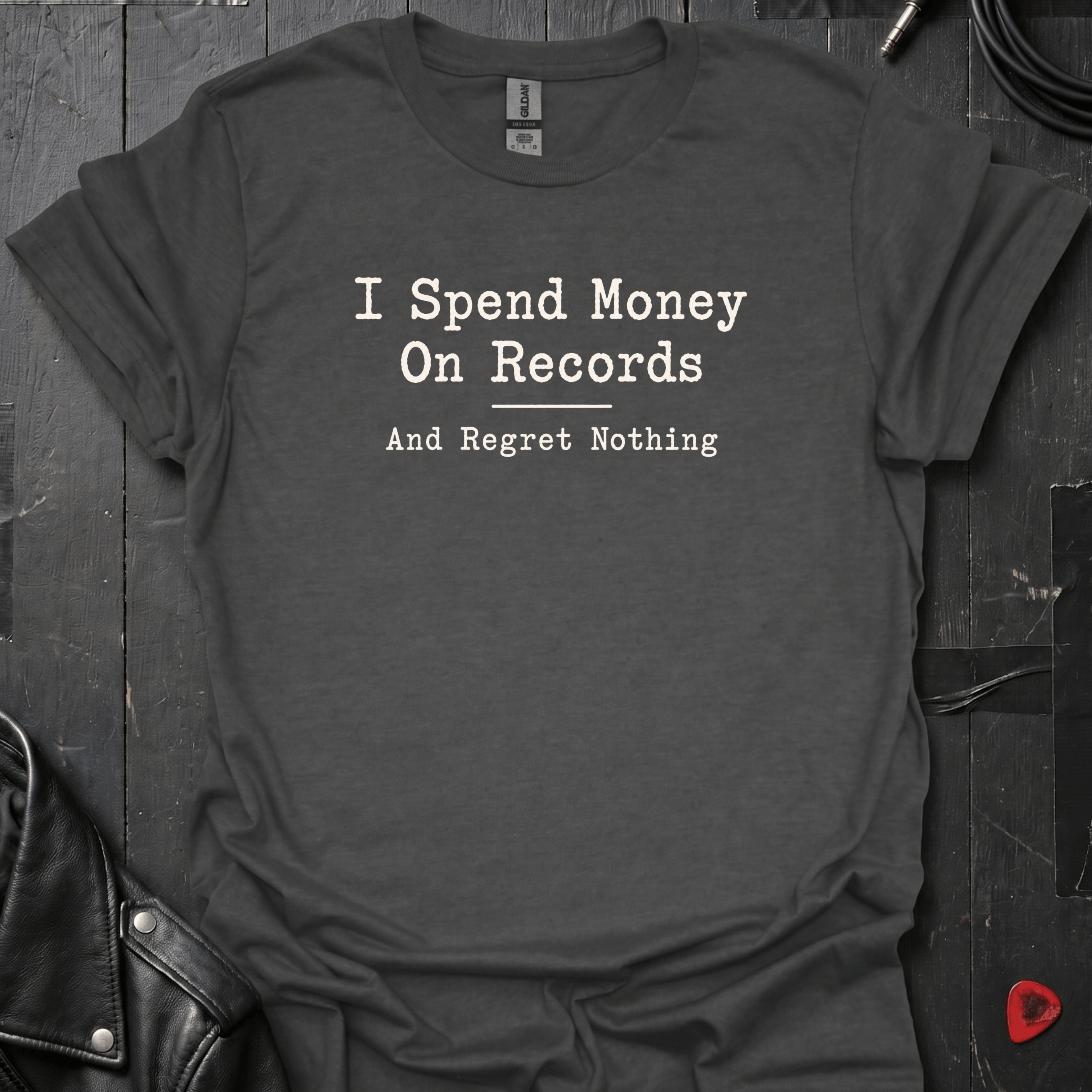 Spend Money On Records T-Shirt | Regret nothing Vinyl Lover - Dark Heather - T-Shirt