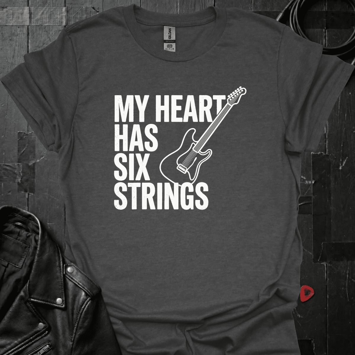 My Heart Has Six Strings T-Shirt - Dark Heather - T-Shirt