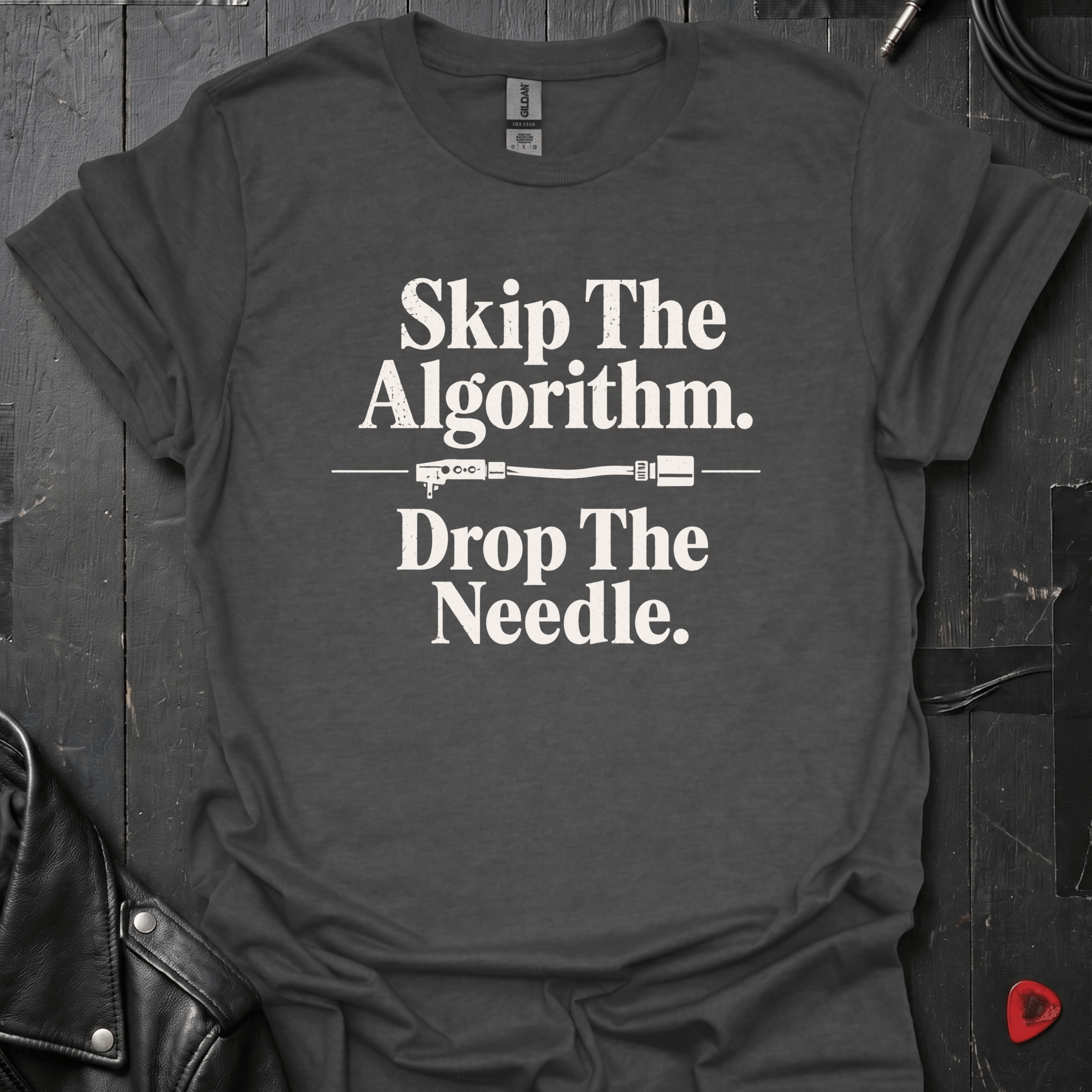 Skip The Algorithm And Drop The Needle T-Shirt | Vinyl Lover - Dark Heather - T-Shirt