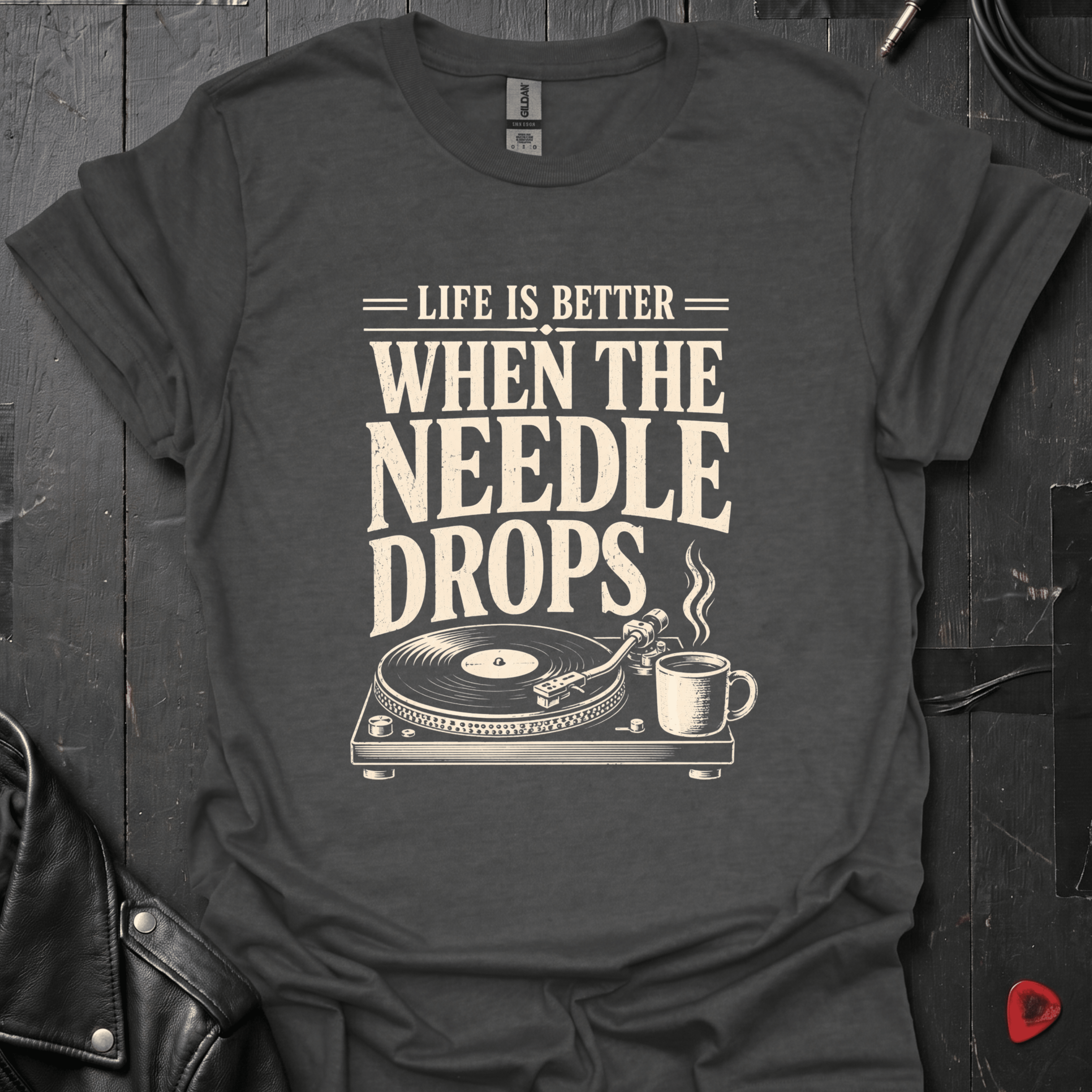 When The Needle Drops T-Shirt - Dark Heather - T-Shirt