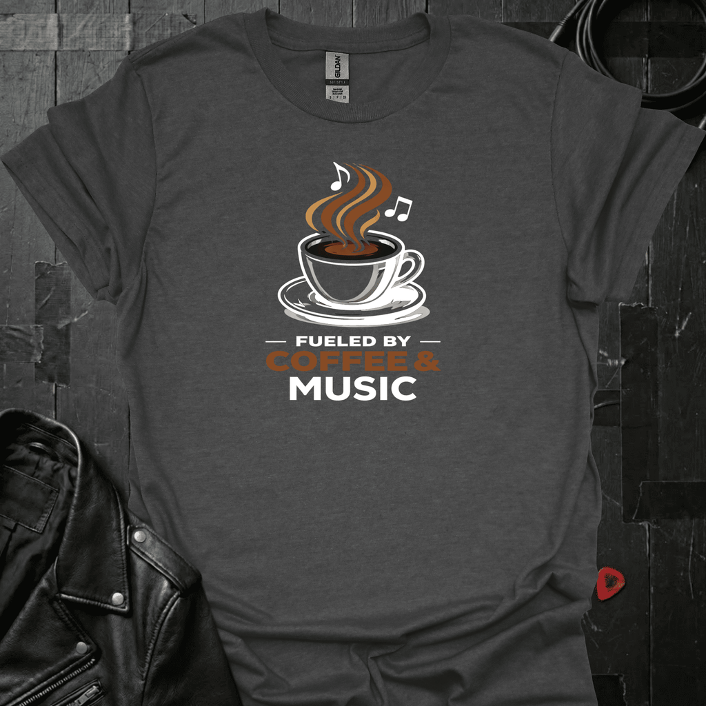 Fueled By Coffee & Music T-Shirt - Dark Heather - T-Shirt