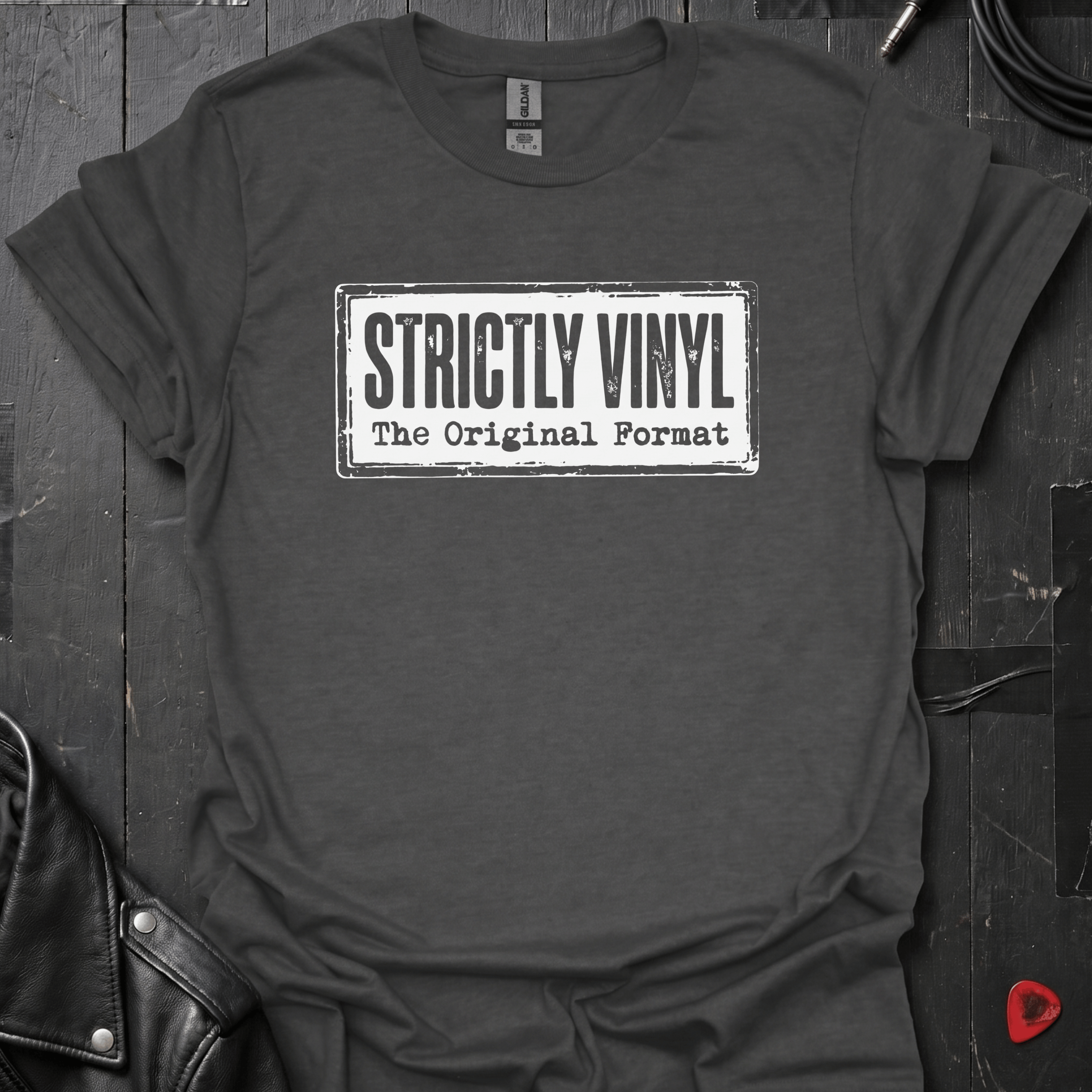Strictly Vinyl The Original Format T-Shirt | Vinyl Lover Tee - Dark Heather - T-Shirt