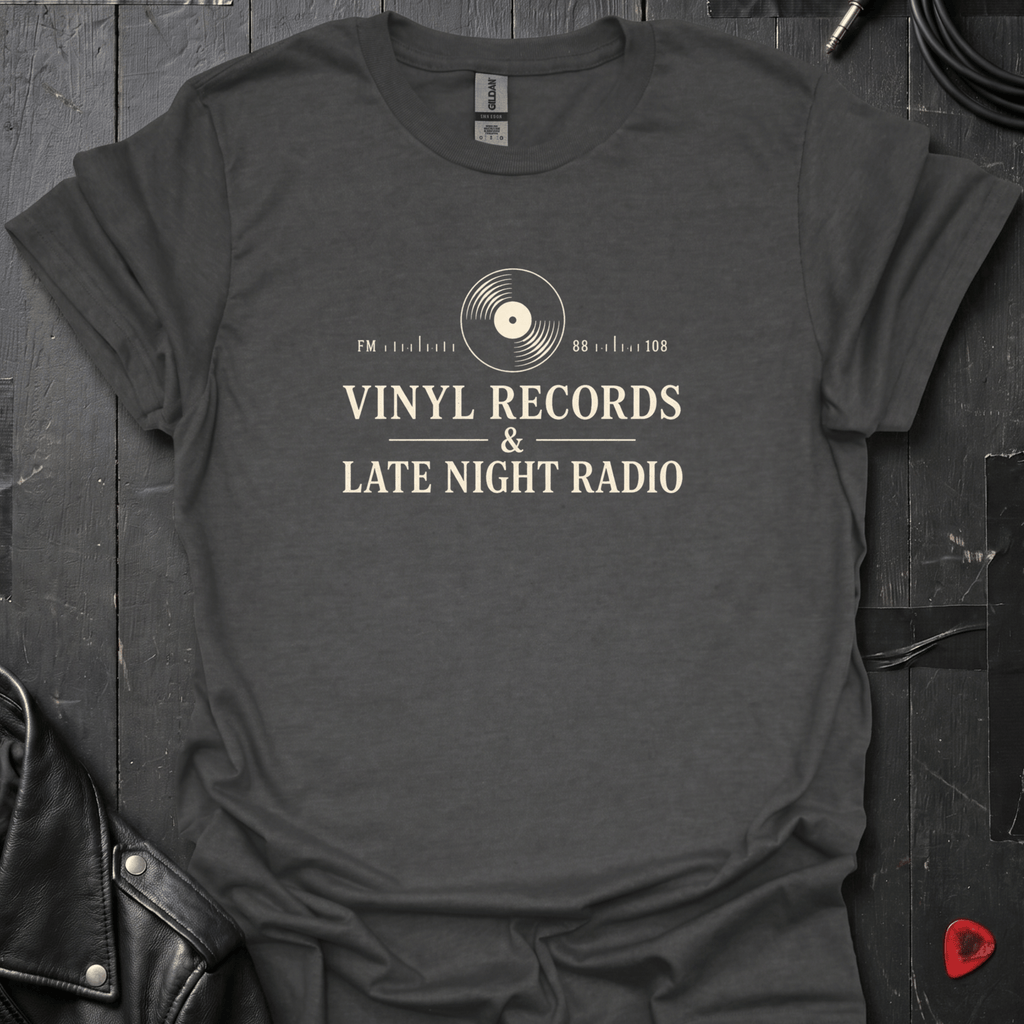 Records & FM Radio T-Shirt - Dark Heather - T-Shirt