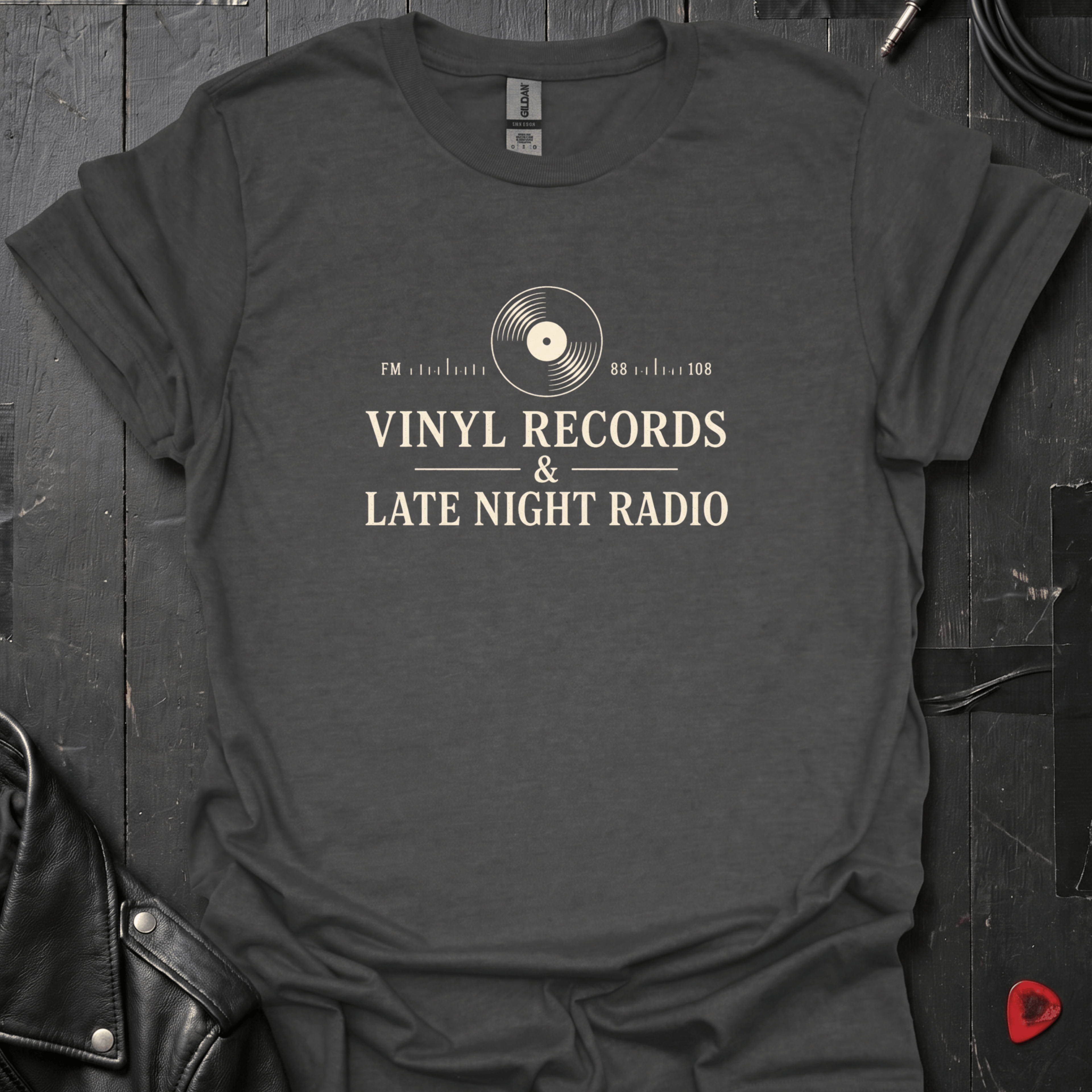 Records & FM Radio T-Shirt - Dark Heather - T-Shirt